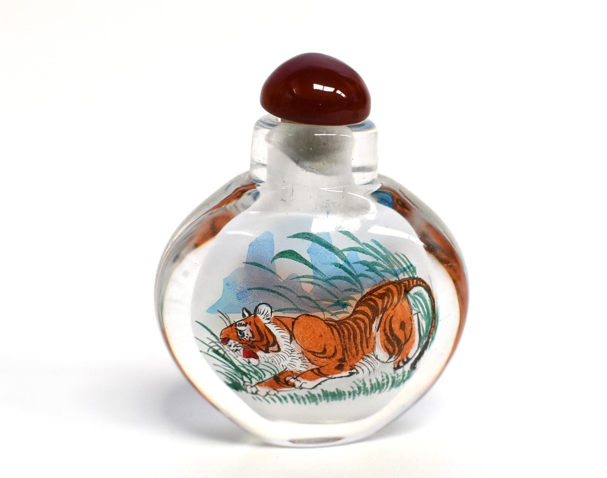 Agate Snuff Bottles Four Zodiac Animals Reverse Painted For Sale