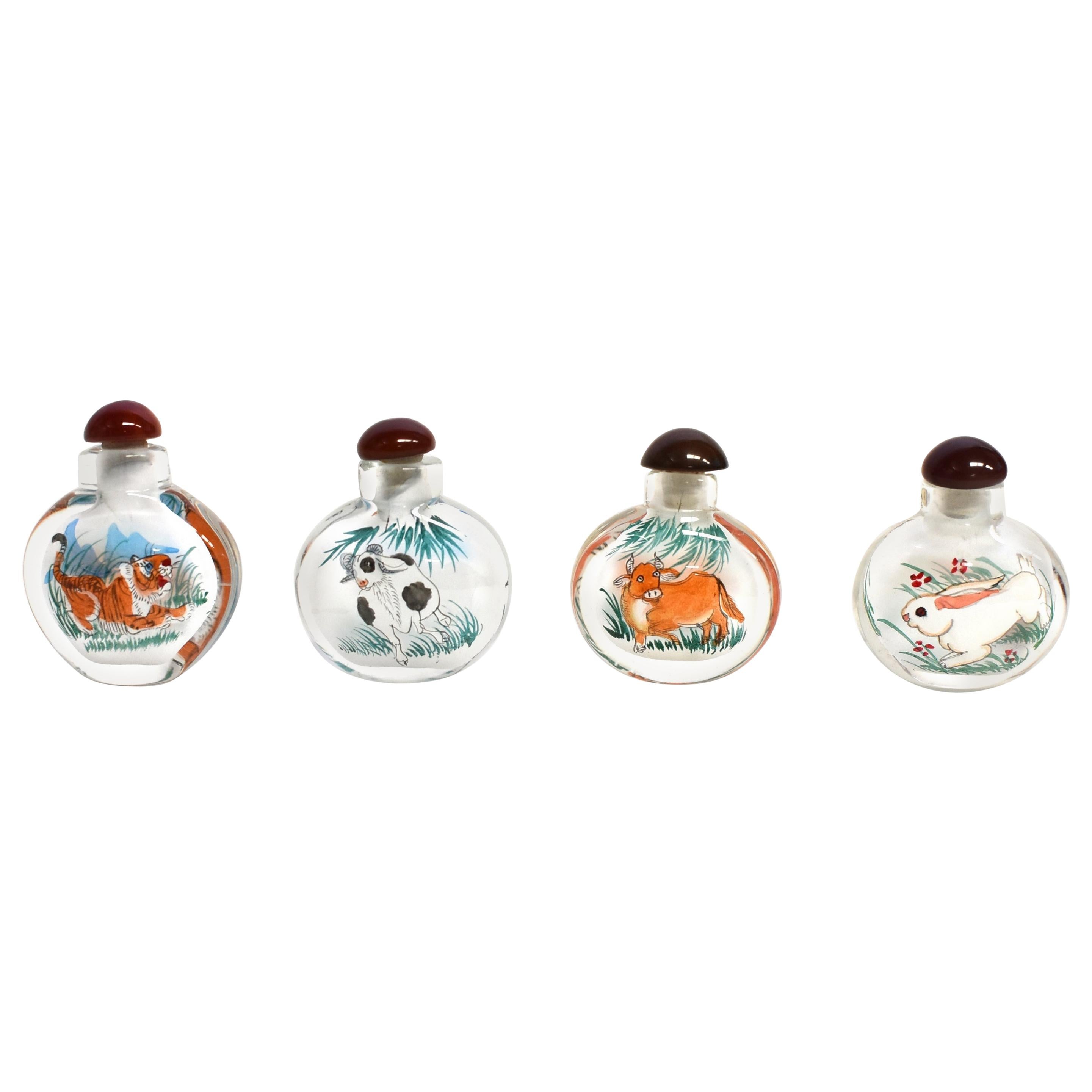 Reverse Painted Snuff Bottles Set of Four Zodiac Animals