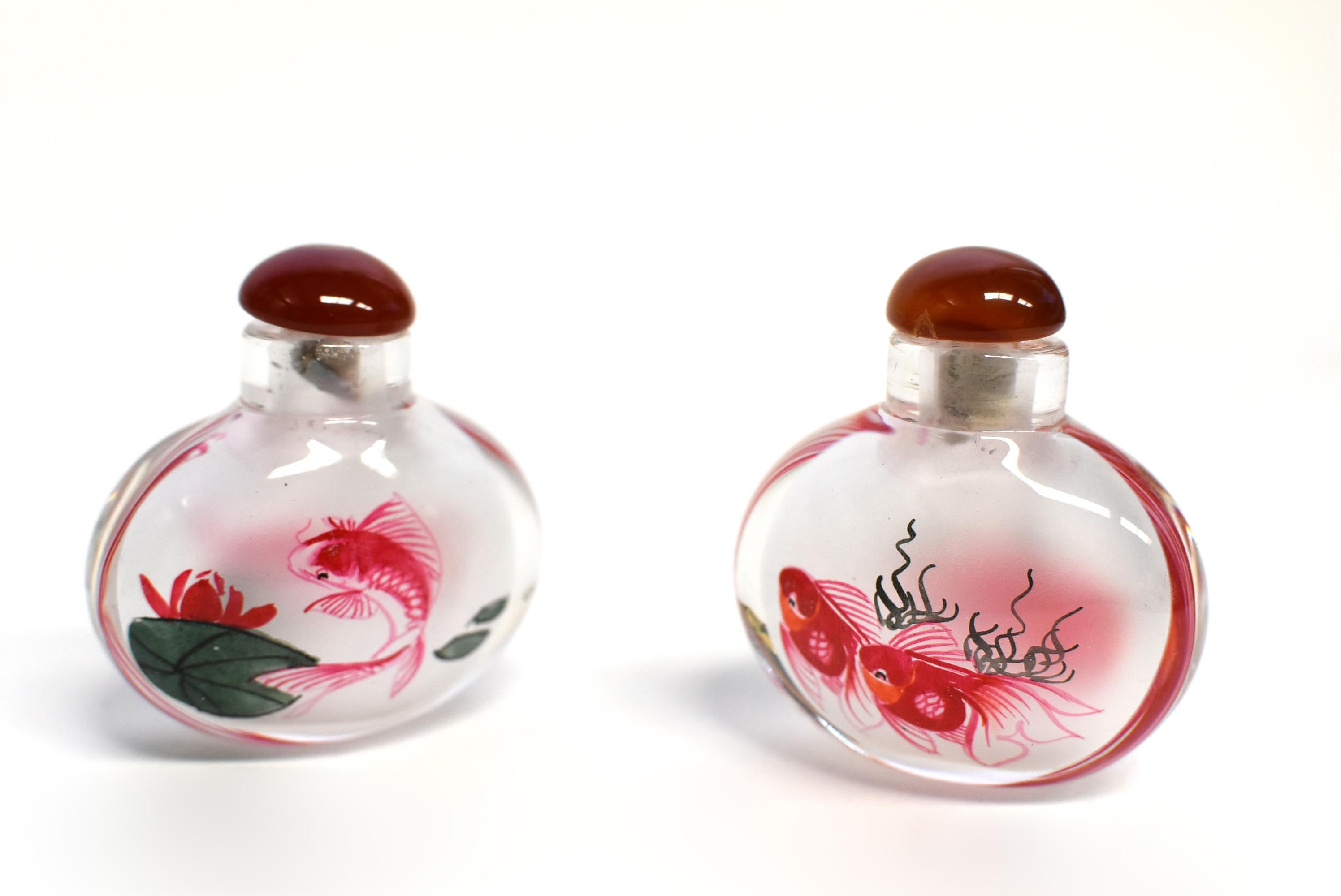 Reverse Painted 2 Snuff Bottles with Fish 4
