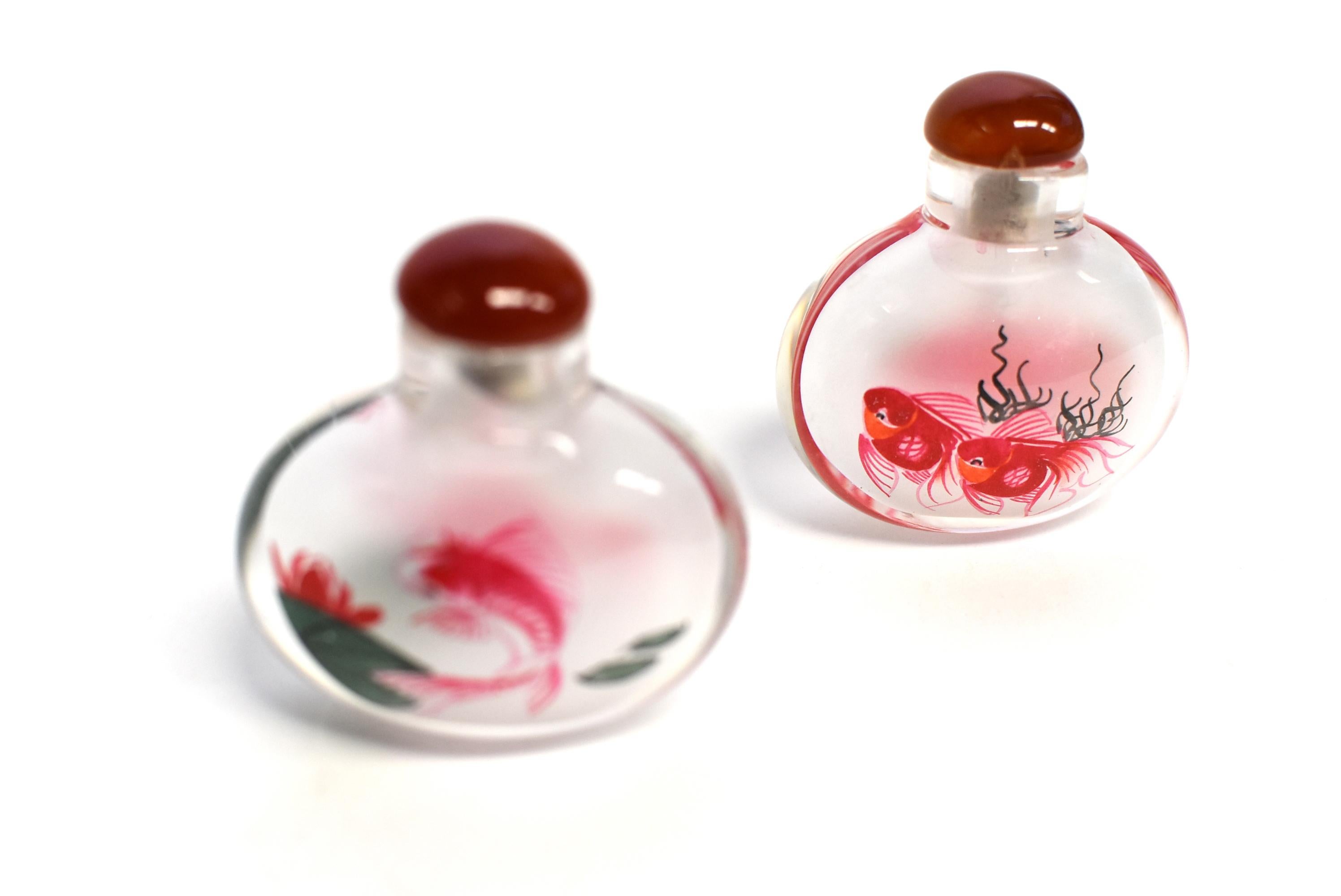 Reverse Painted 2 Snuff Bottles with Fish 3