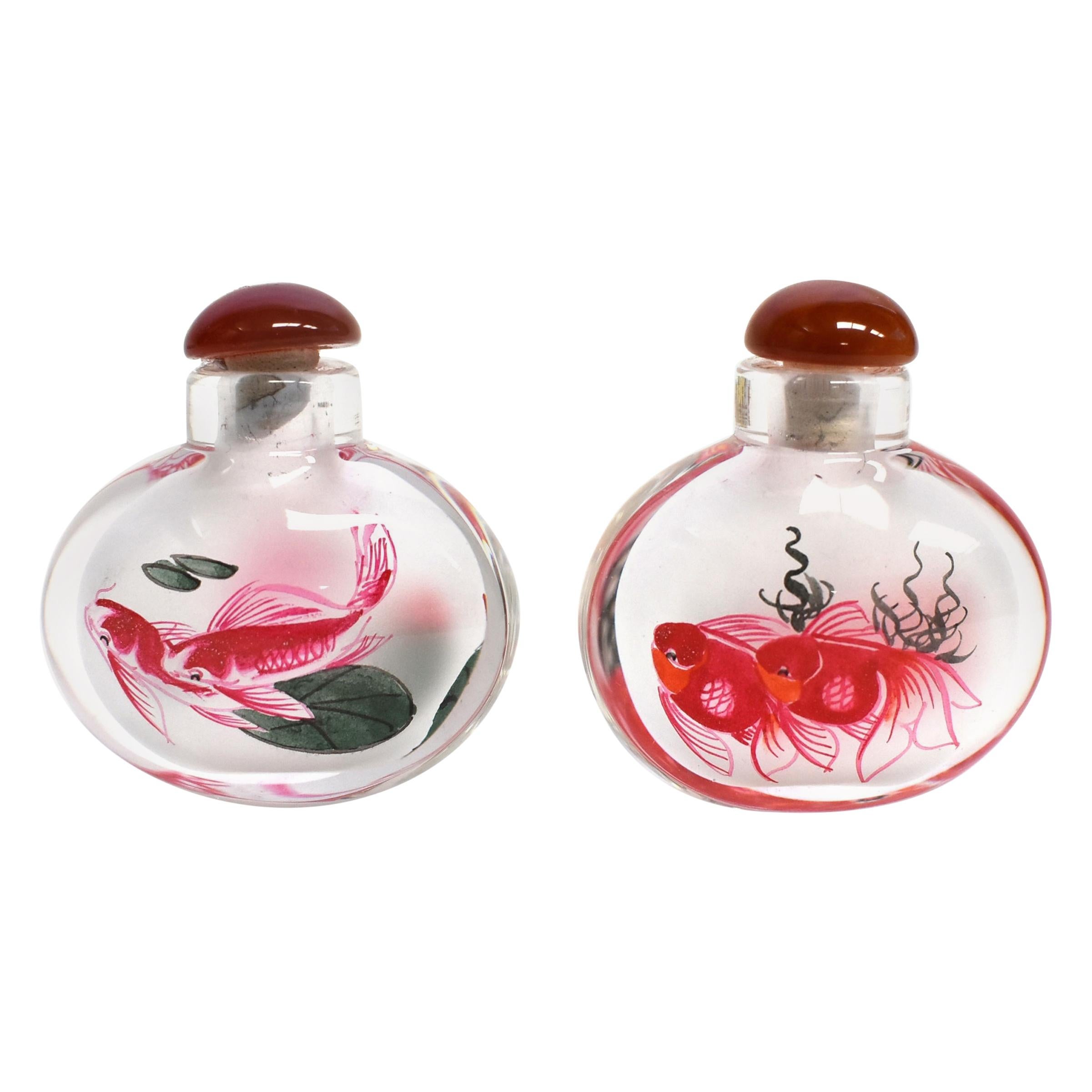 Reverse Painted 2 Snuff Bottles with Fish