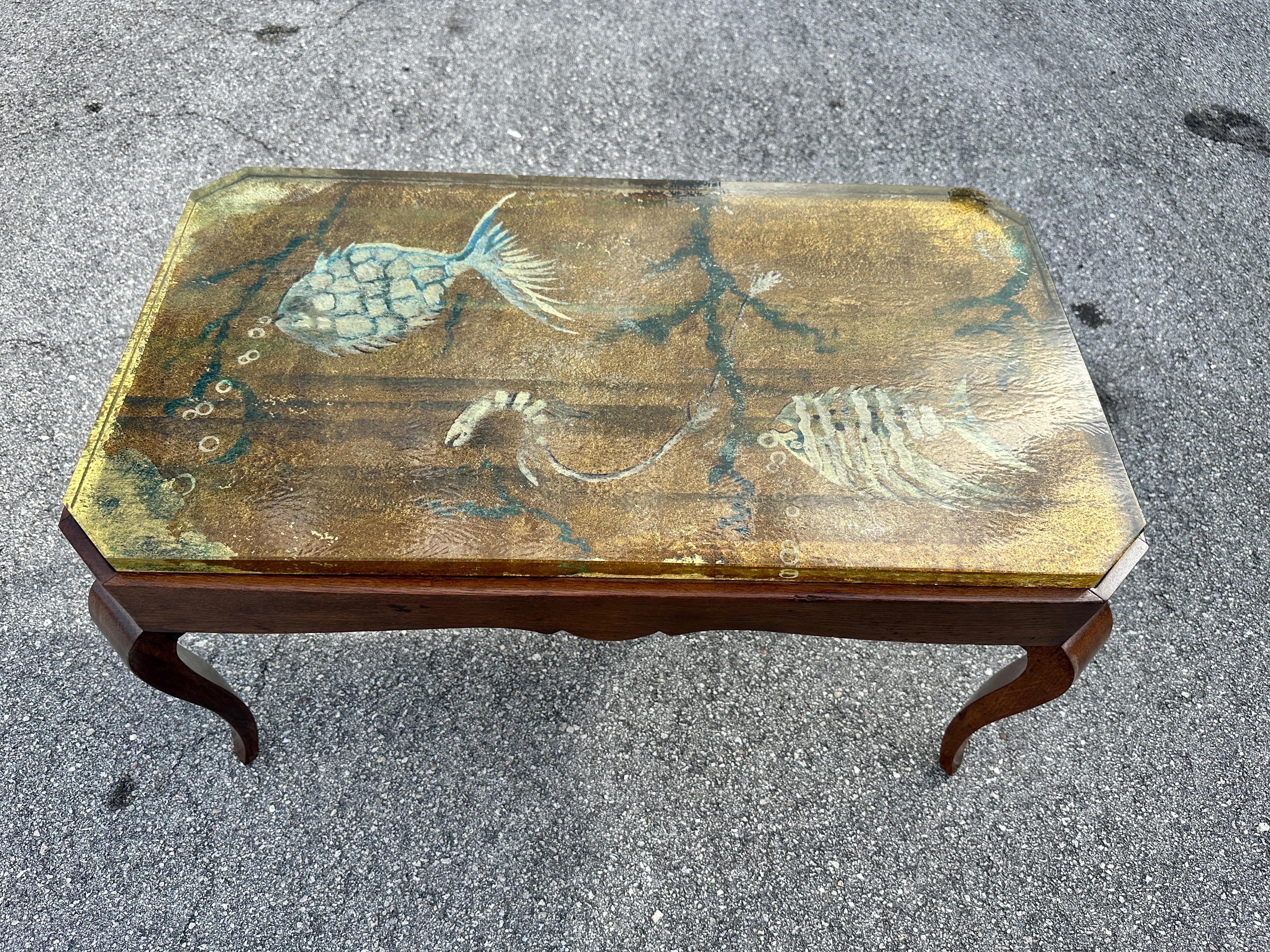 Reverse Painted Thick Glass Art Deco Cocktail / Coffee Table For Sale 6