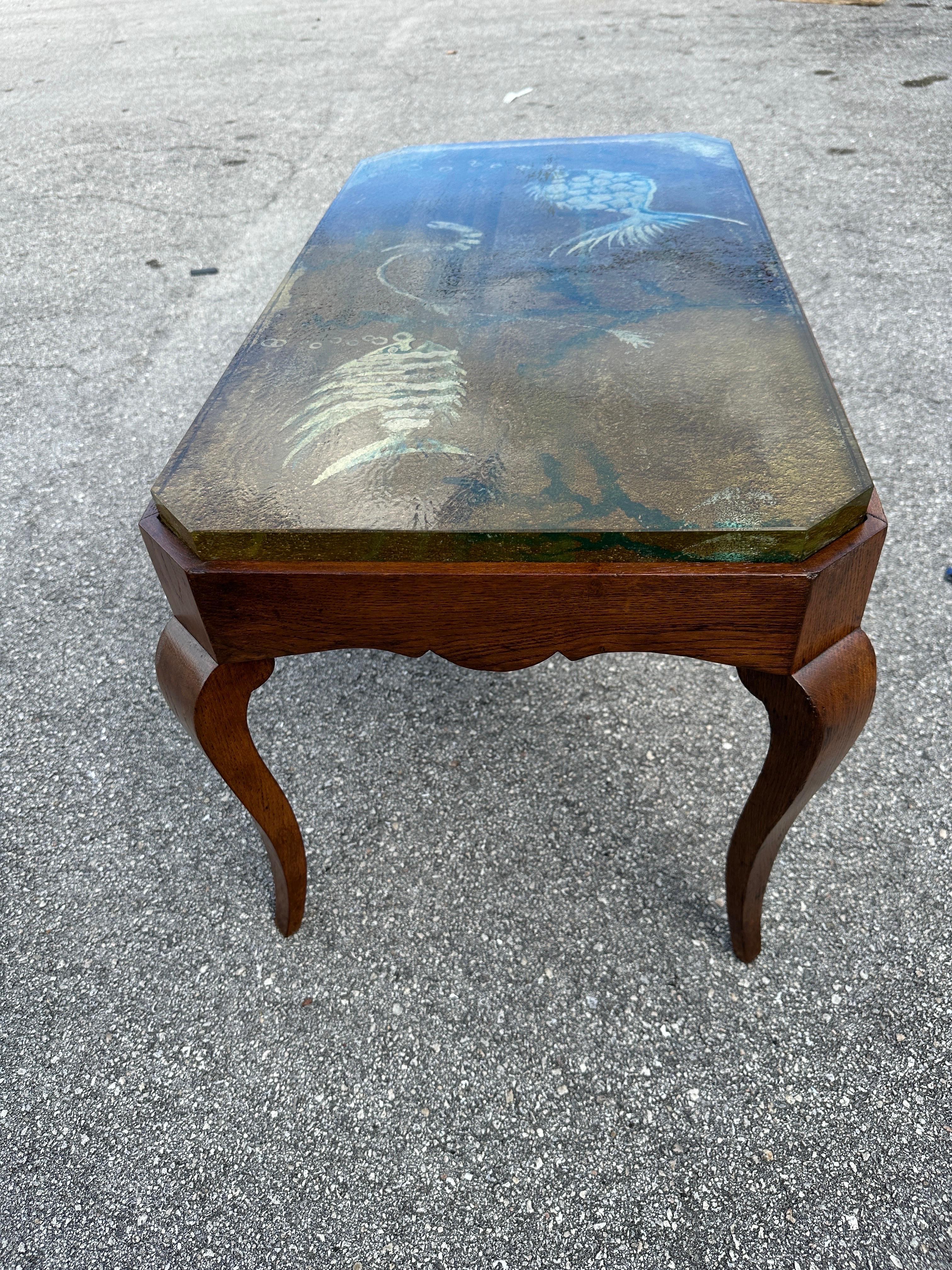 Reverse Painted Thick Glass Art Deco Cocktail / Coffee Table For Sale 7