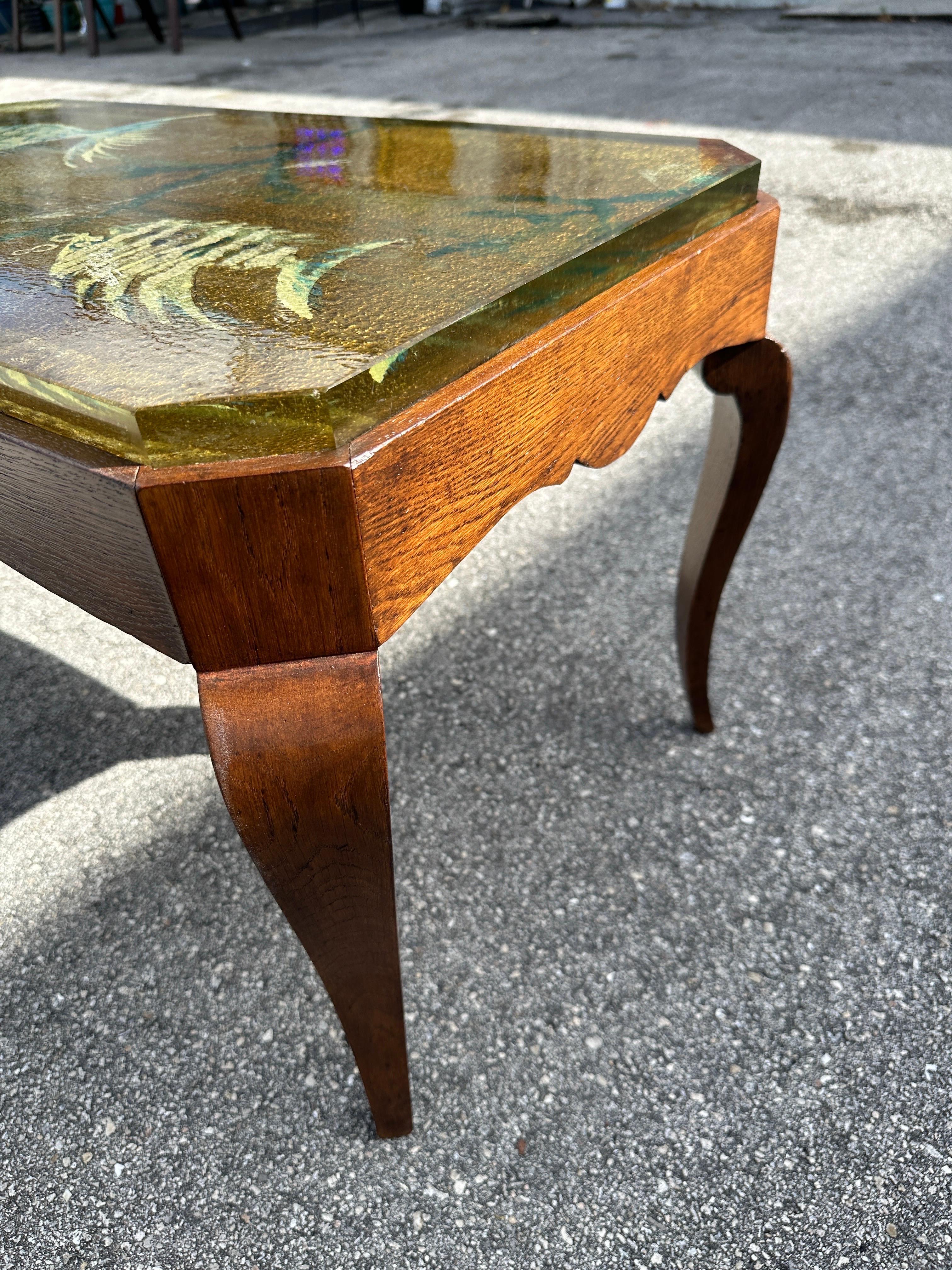 Reverse Painted Thick Glass Art Deco Cocktail / Coffee Table For Sale 2