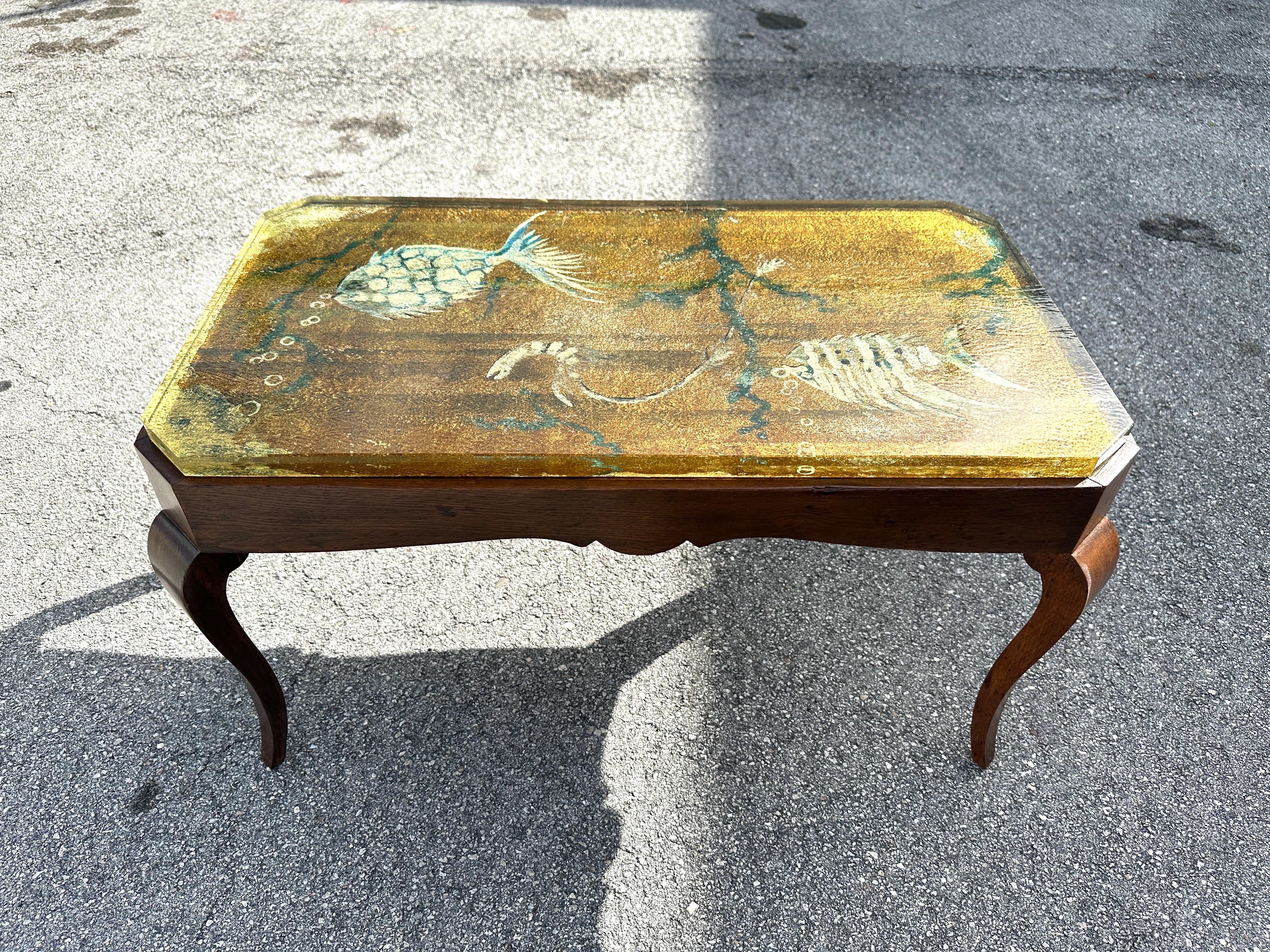 Reverse Painted Thick Glass Art Deco Cocktail / Coffee Table For Sale 3