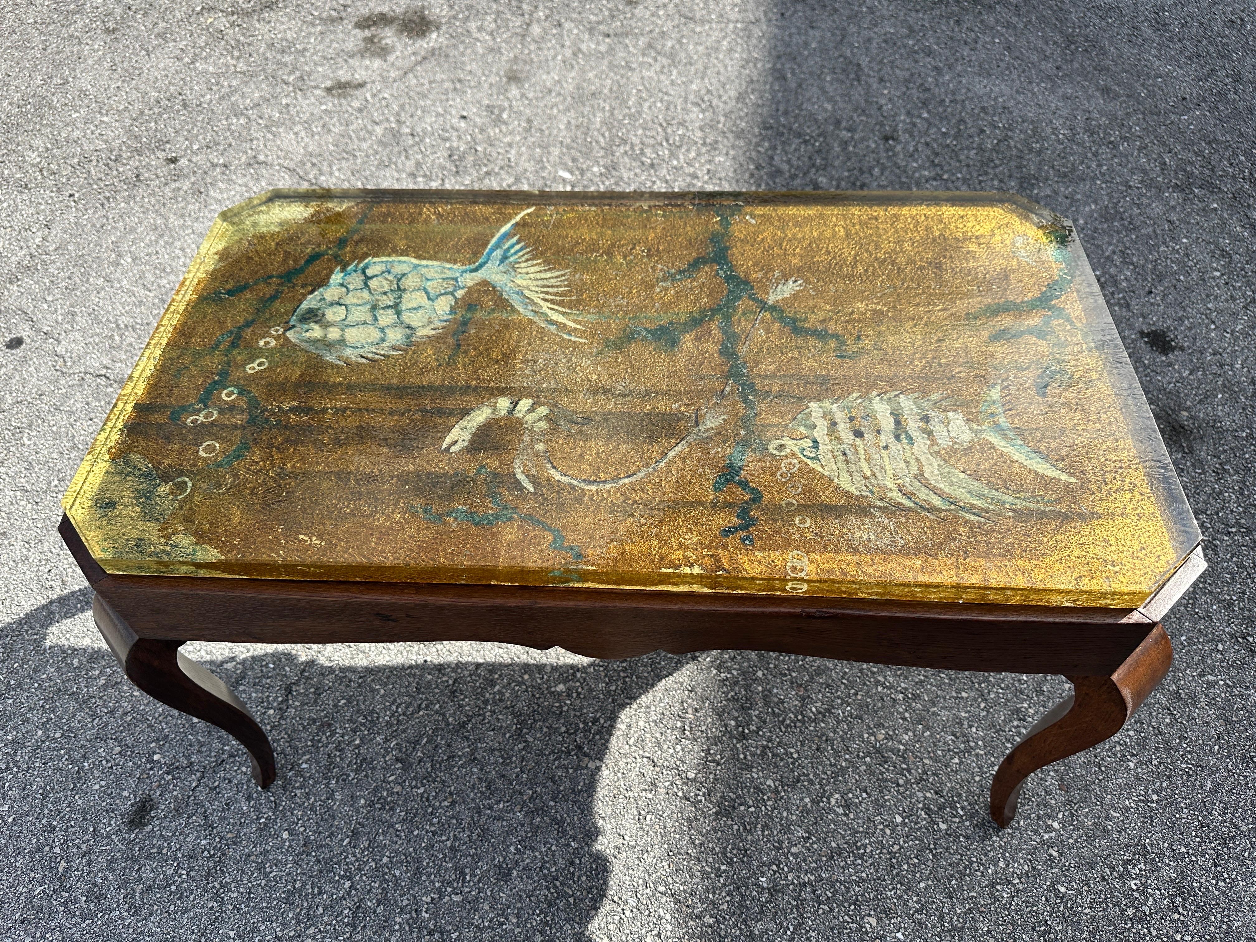 Reverse Painted Thick Glass Art Deco Cocktail / Coffee Table For Sale 4