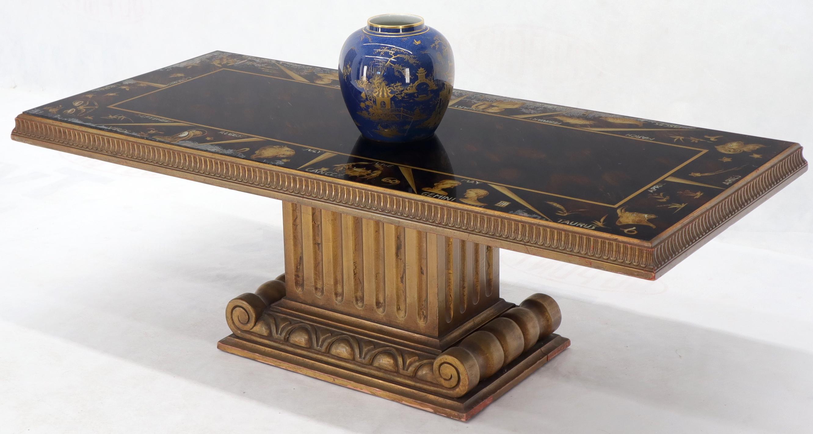 Reverse Painting Glass Top Colomn Pedestal Shape Base Gold Gilt Coffee Table For Sale 4