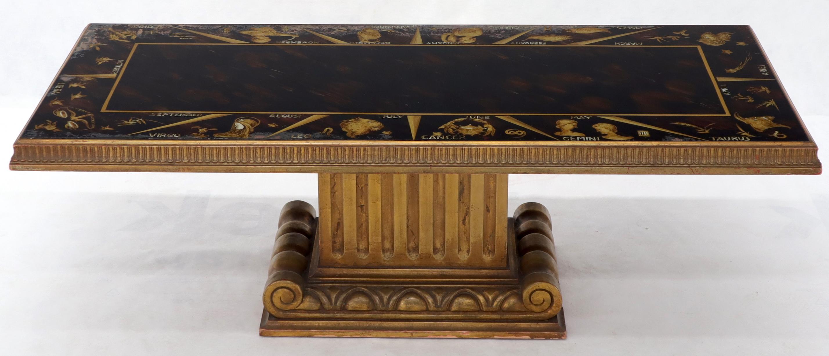 Decorative reverse painted glass top rectangular coffee table Art Deco Mid-Century Modern.