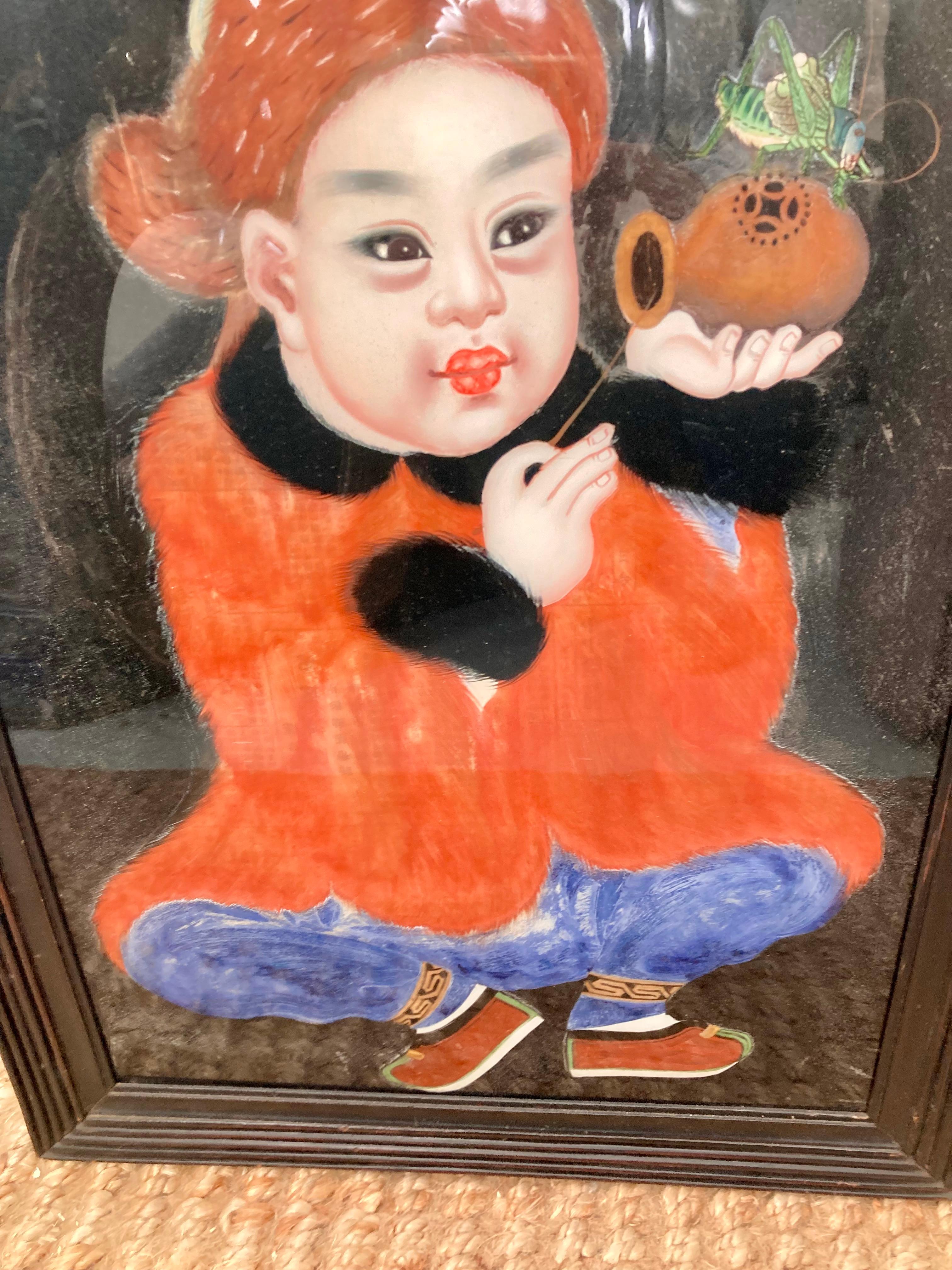 Reverse Painting on Glass of Young Asian Boy For Sale 4