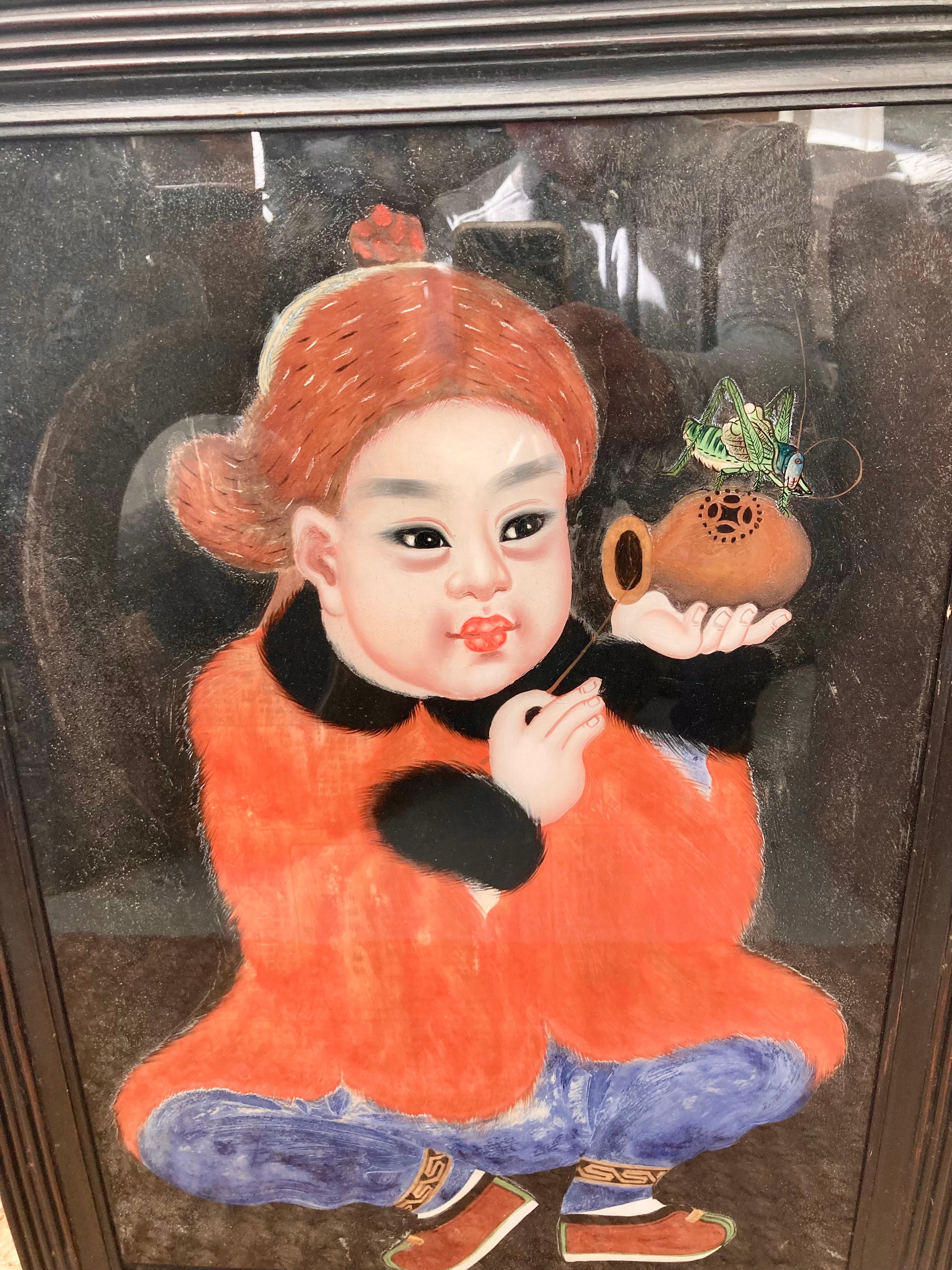 Reverse Painting on Glass of Young Asian Boy For Sale 3