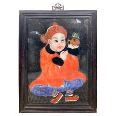 Reverse Painting on Glass of Young Asian Boy
