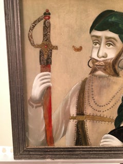 Reverse Painting on Glass, Portrait of a Mughul Prince, India, 19th Century