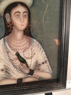 Reverse Painting on Glass, Portrait of a Woman, India, 19th Century