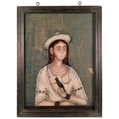 Reverse Painting on Glass, Portrait of a Woman, India, 19th Century