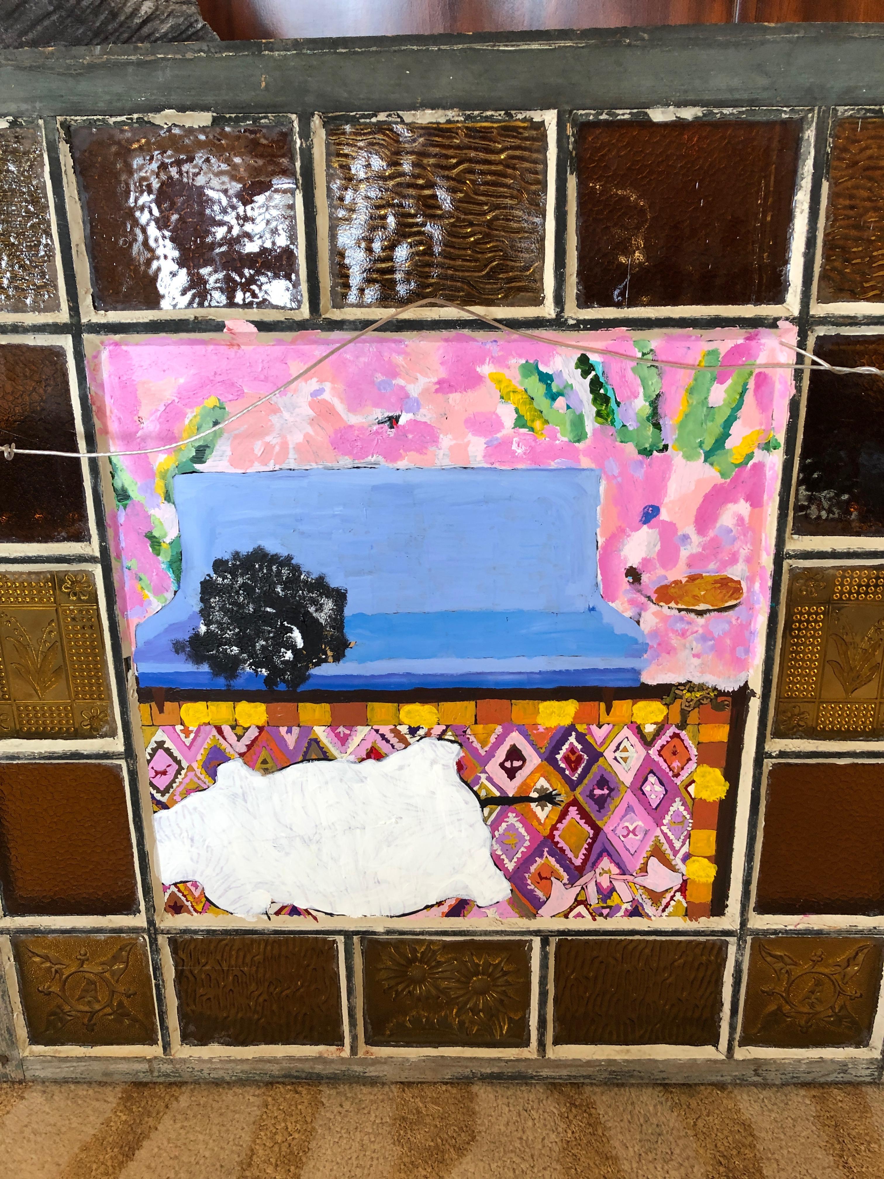 Reverse Painting on Glass Window with Stained Glass at 1stDibs paintings on glass for sale