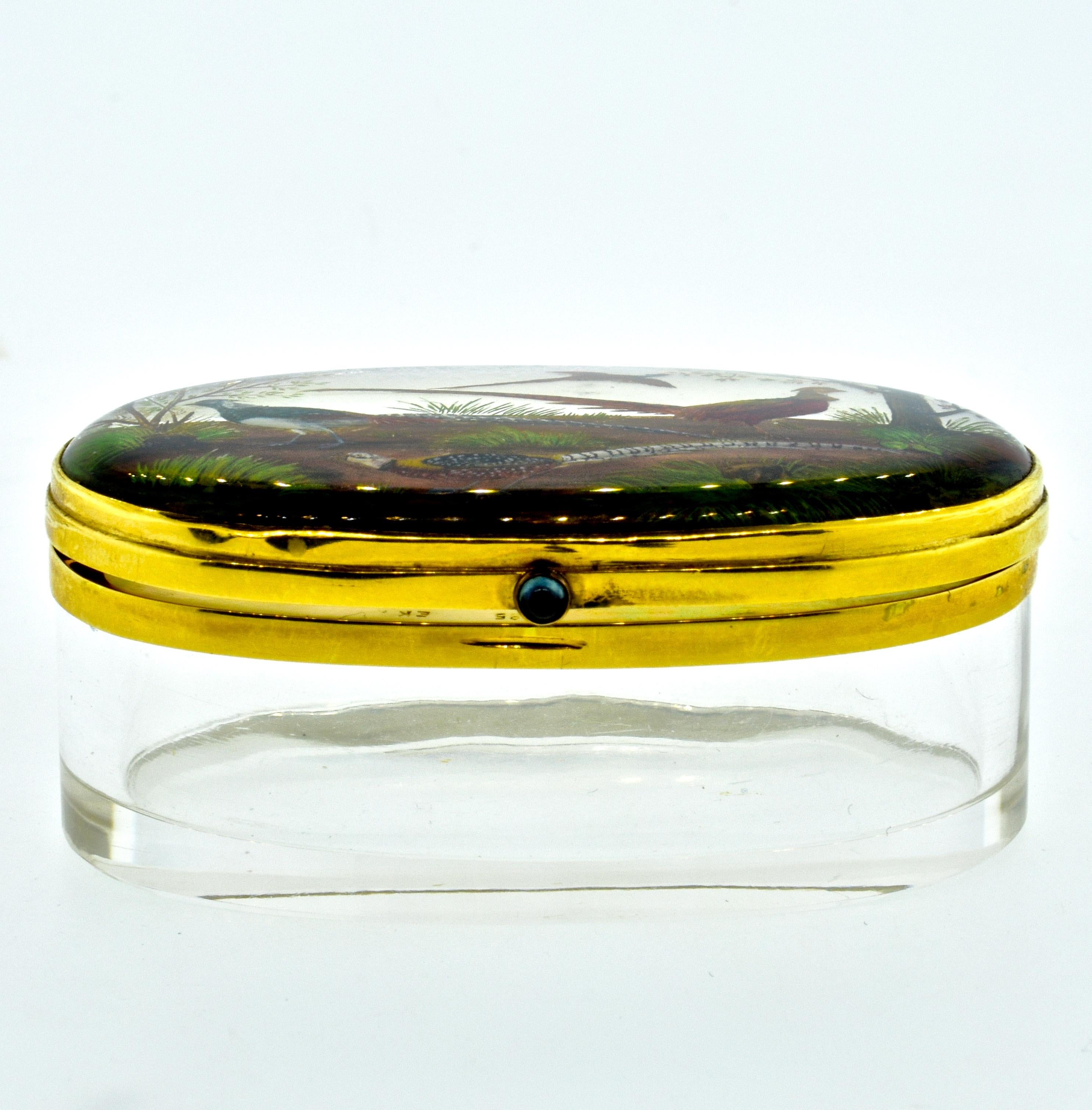 Uncut Reverse Painting under Crystal Gold Box, circa 1890