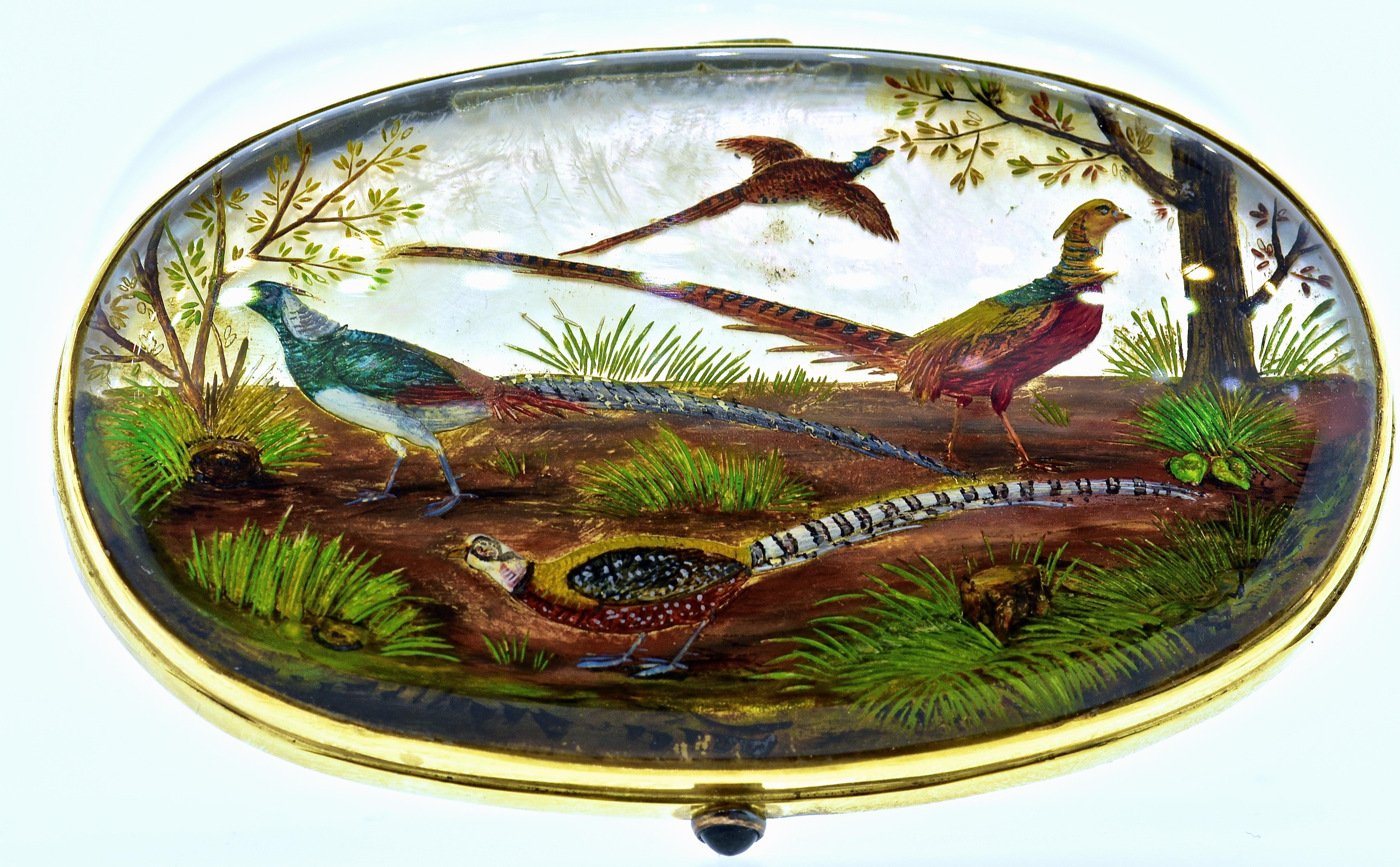 Reverse Painting under Crystal Gold Box, circa 1890 In Excellent Condition In Aspen, CO