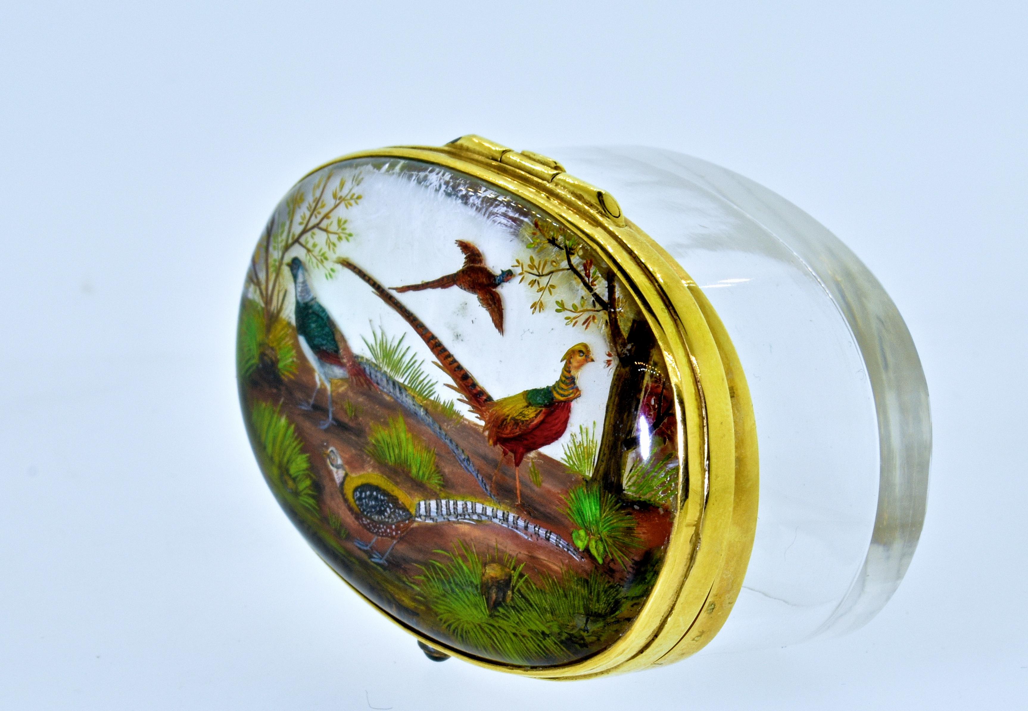 Women's or Men's Reverse Painting under Crystal Gold Box, circa 1890