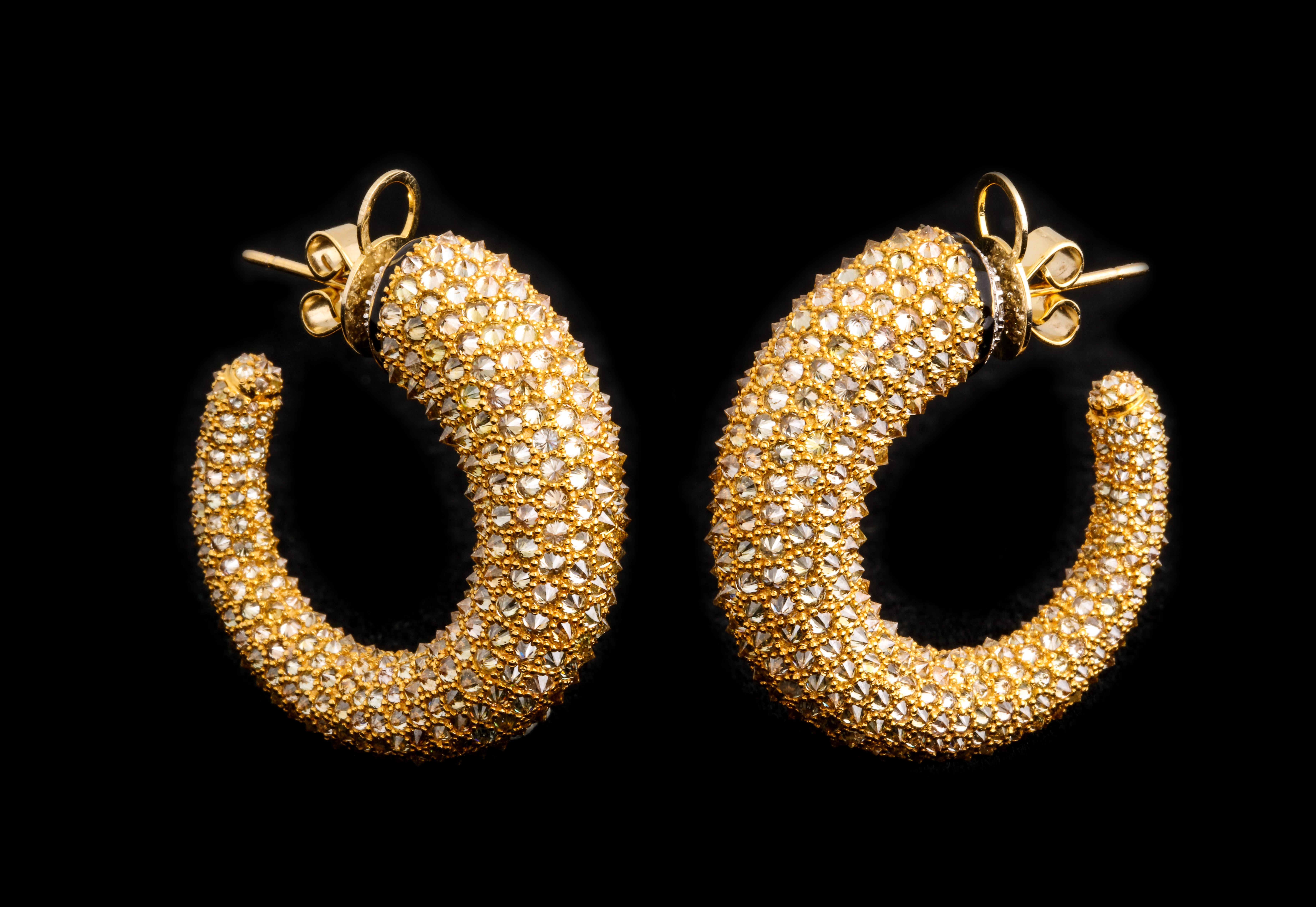 Reverse Set  Diamond Hoop Earrings with 17.84 ct of diamonds
