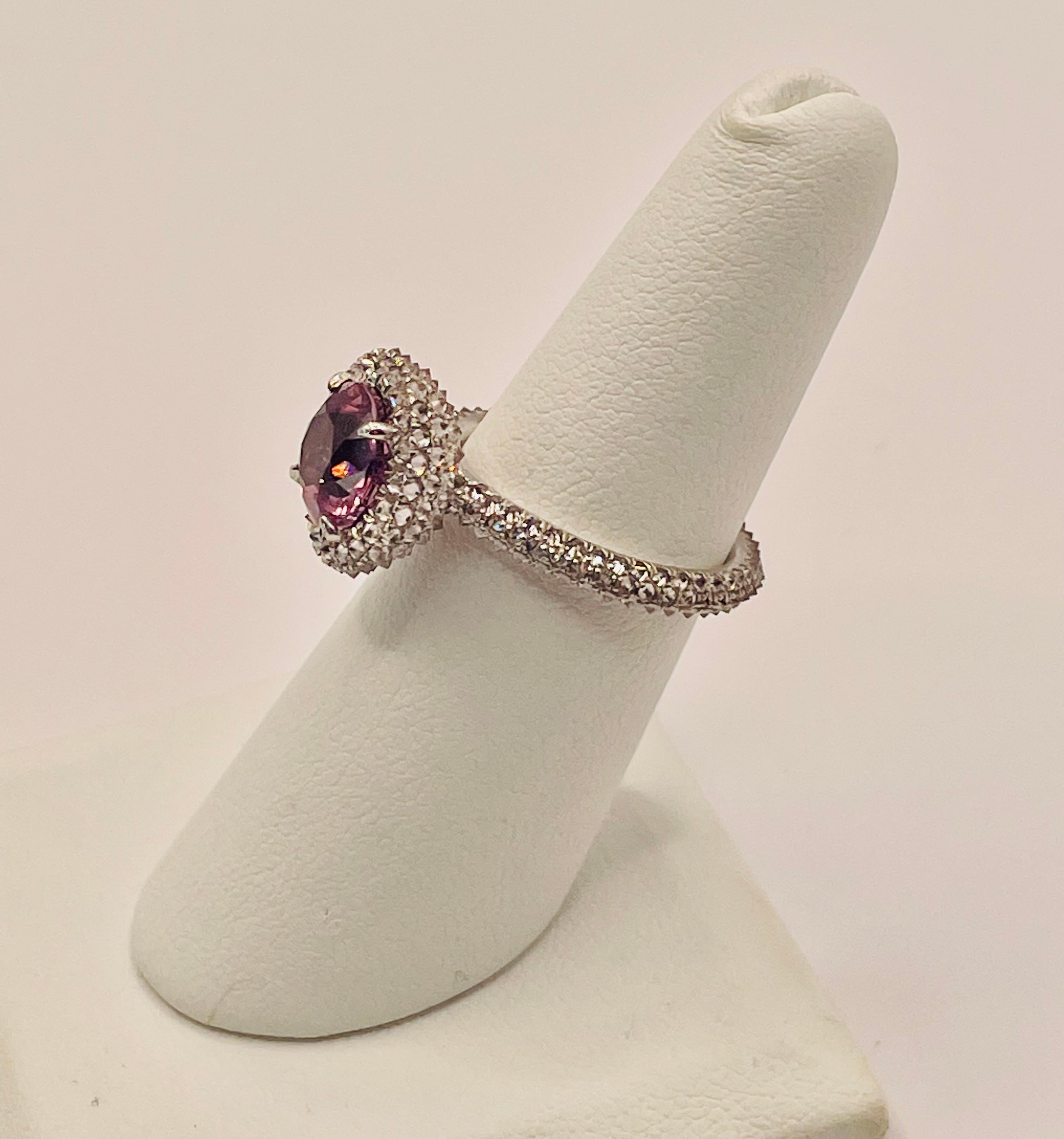Modern Reverse-Set Pink Diamonds and Pink Tourmaline Engagemant Ring by Julia Shlovsky For Sale
