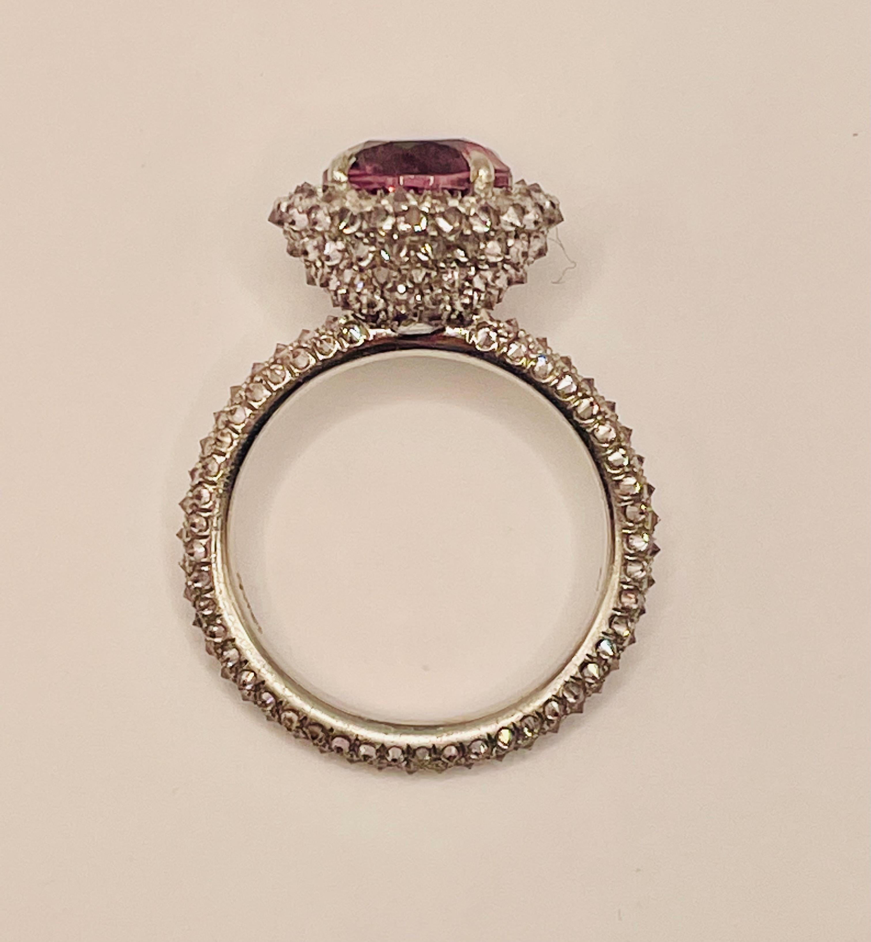 Round Cut Reverse-Set Pink Diamonds and Pink Tourmaline Engagemant Ring by Julia Shlovsky For Sale