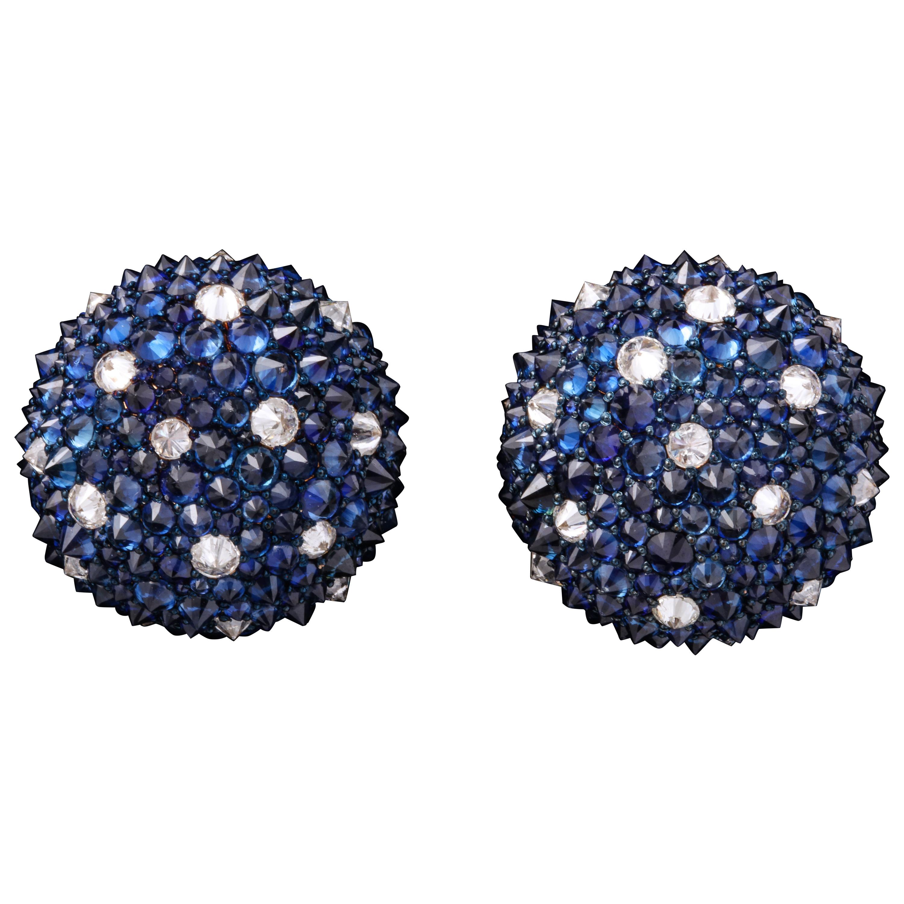Reverse Set Sapphire and Diamond Earrings For Sale
