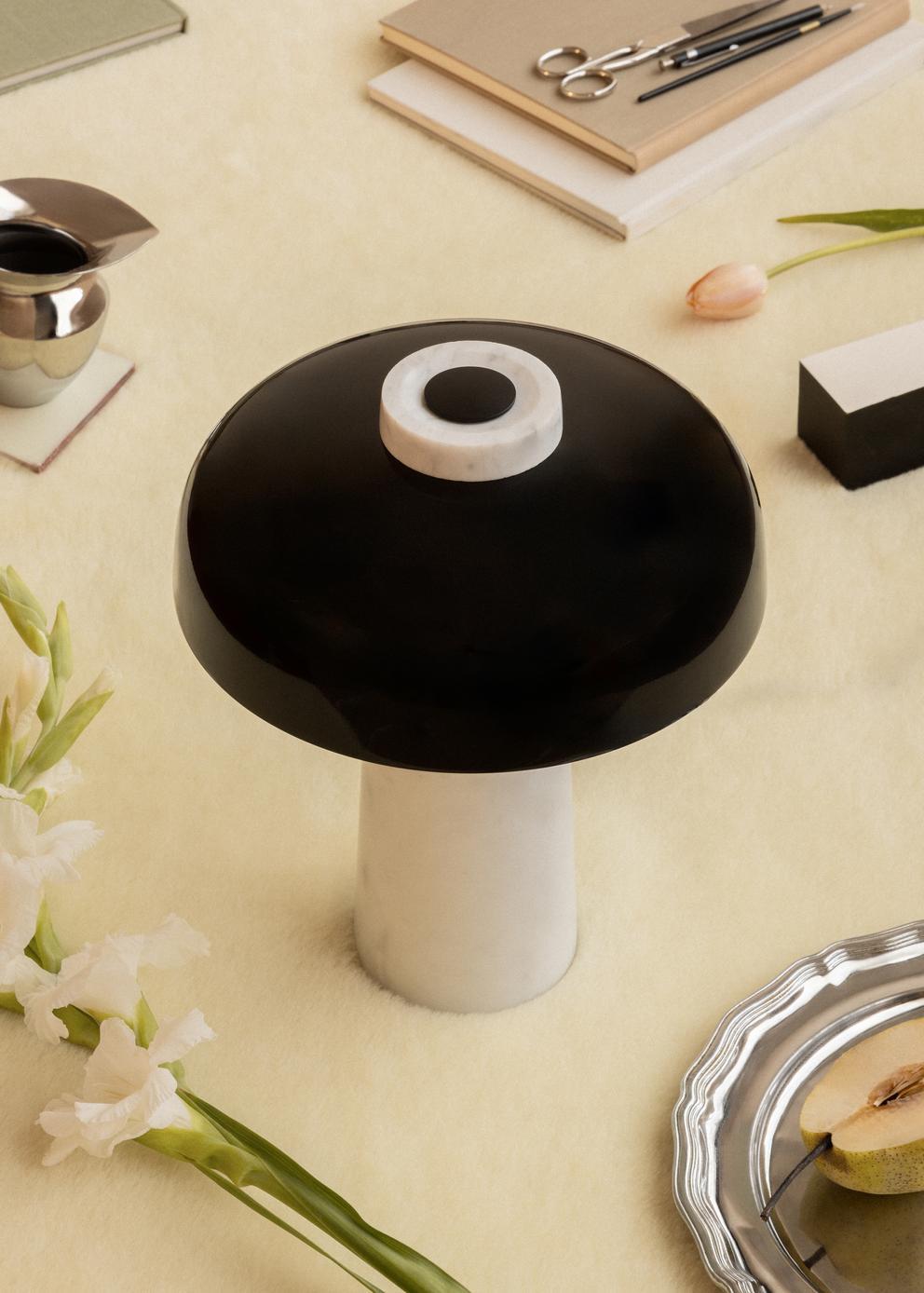 Contemporary Reverse Table Lamp, Carrara Marble & Black, by Aleksandar Lazic for Audo For Sale