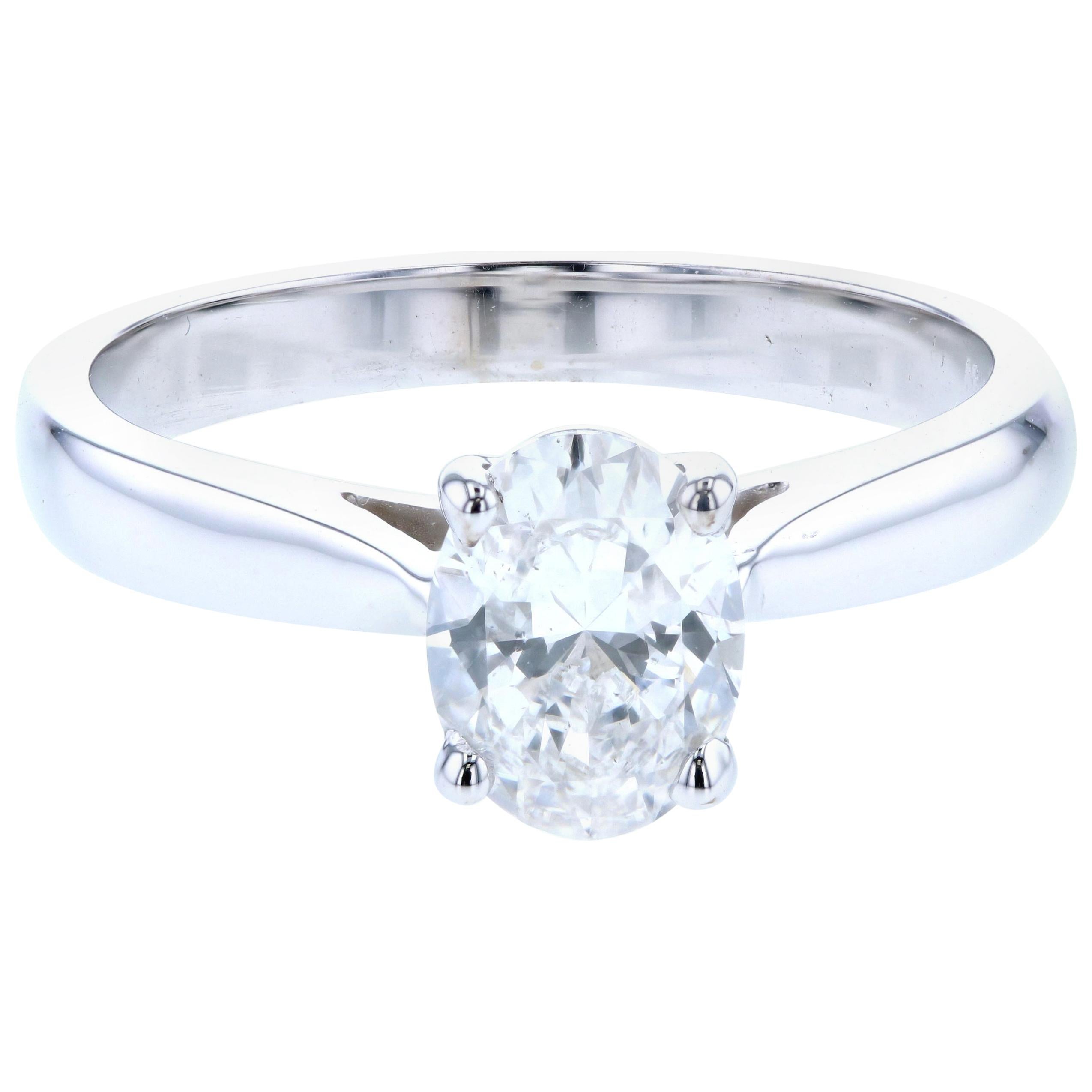 Reverse Taper Oval Diamond Solitaire Engagement Ring For Sale