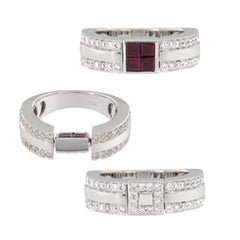 Reversible 18 Karat White Gold 0.61 Cttw Ruby and 0.71 Cttw Diamond Ring