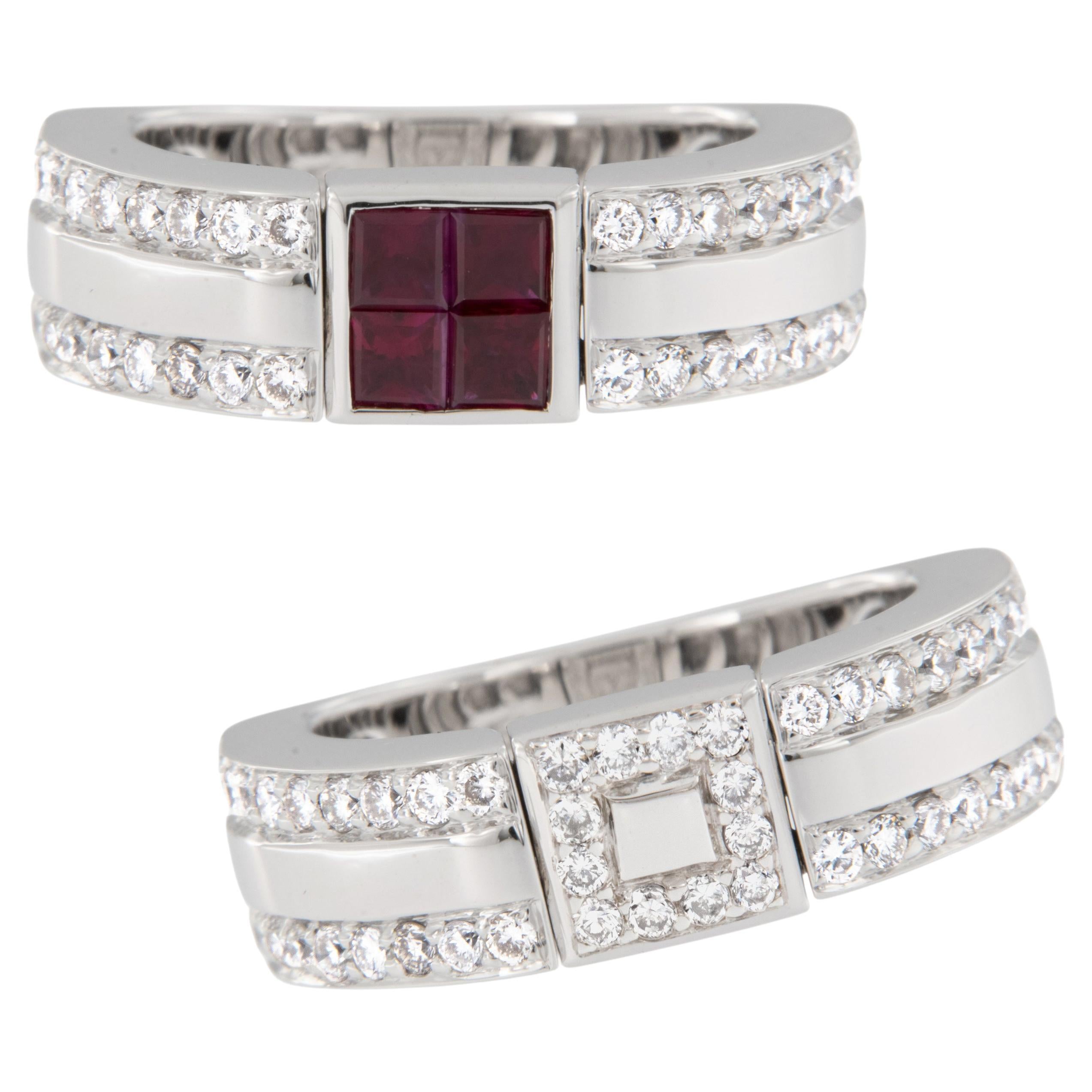 Reversible 18 Karat White Gold 0.61 Cttw Ruby and 0.71 Cttw Diamond Ring For Sale
