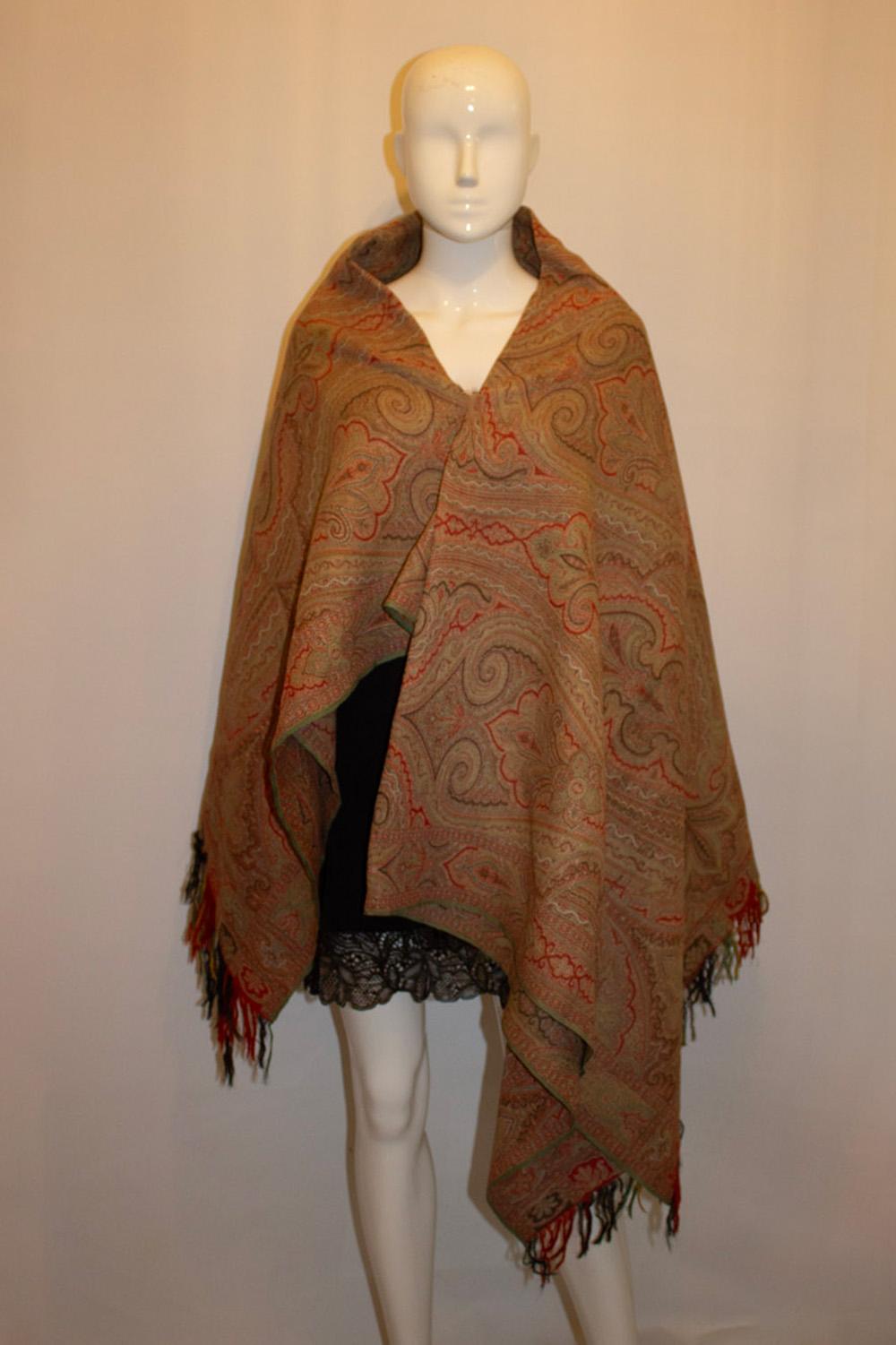 Brown Reversible 18th century Paisley Shawl with fringing For Sale