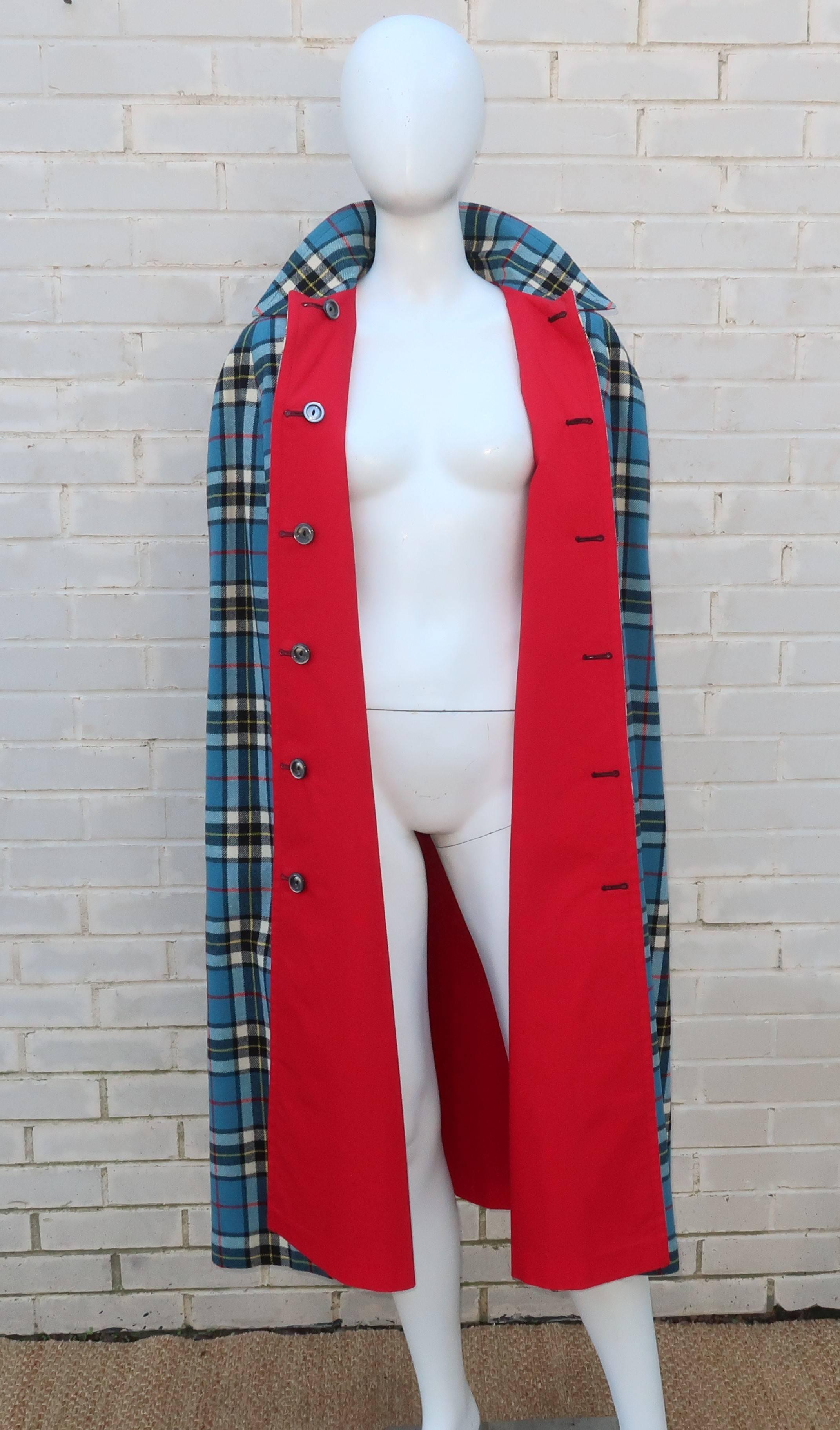 Reversible 1960's Plaid Wool & Red Canvas Cape 3