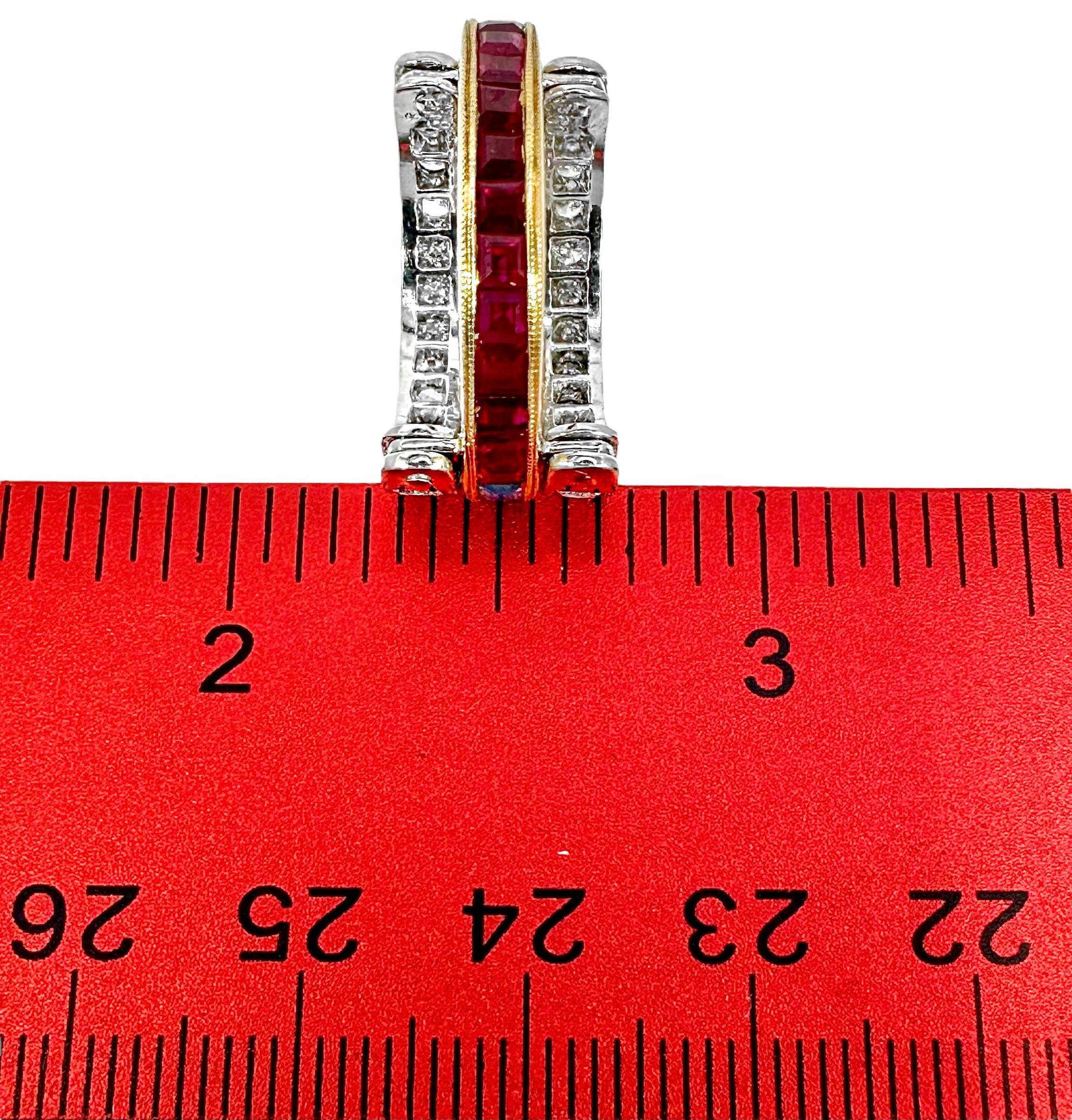 Anello reversibile a fascia larga a 3 file con rubini, diamanti e zaffiri in vendita 6