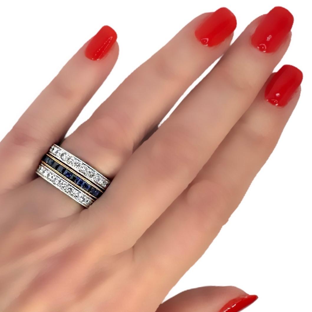 Anello reversibile a fascia larga a 3 file con rubini, diamanti e zaffiri in vendita 7