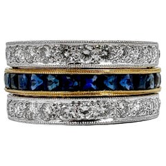 Used Reversible 3 Row Wide Band Style Ring with Rubies, Diamonds and Sapphires