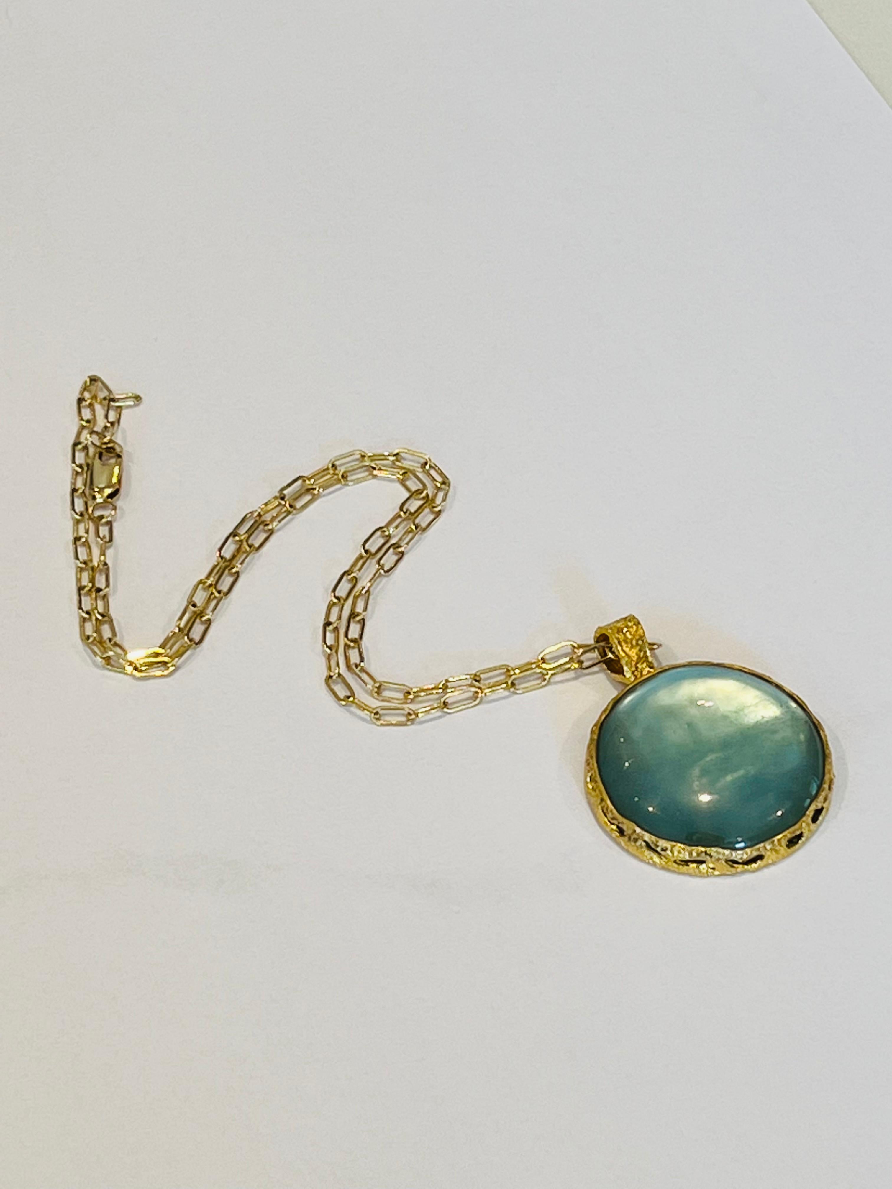 Celeste Reversible Aqua and Mother of Pearl Pendant in 22k Gold, by Tagili 4