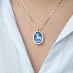 Reversible Aries Carving Cameo Zodiac Diamond 14 Karat Gold Pendant Necklace