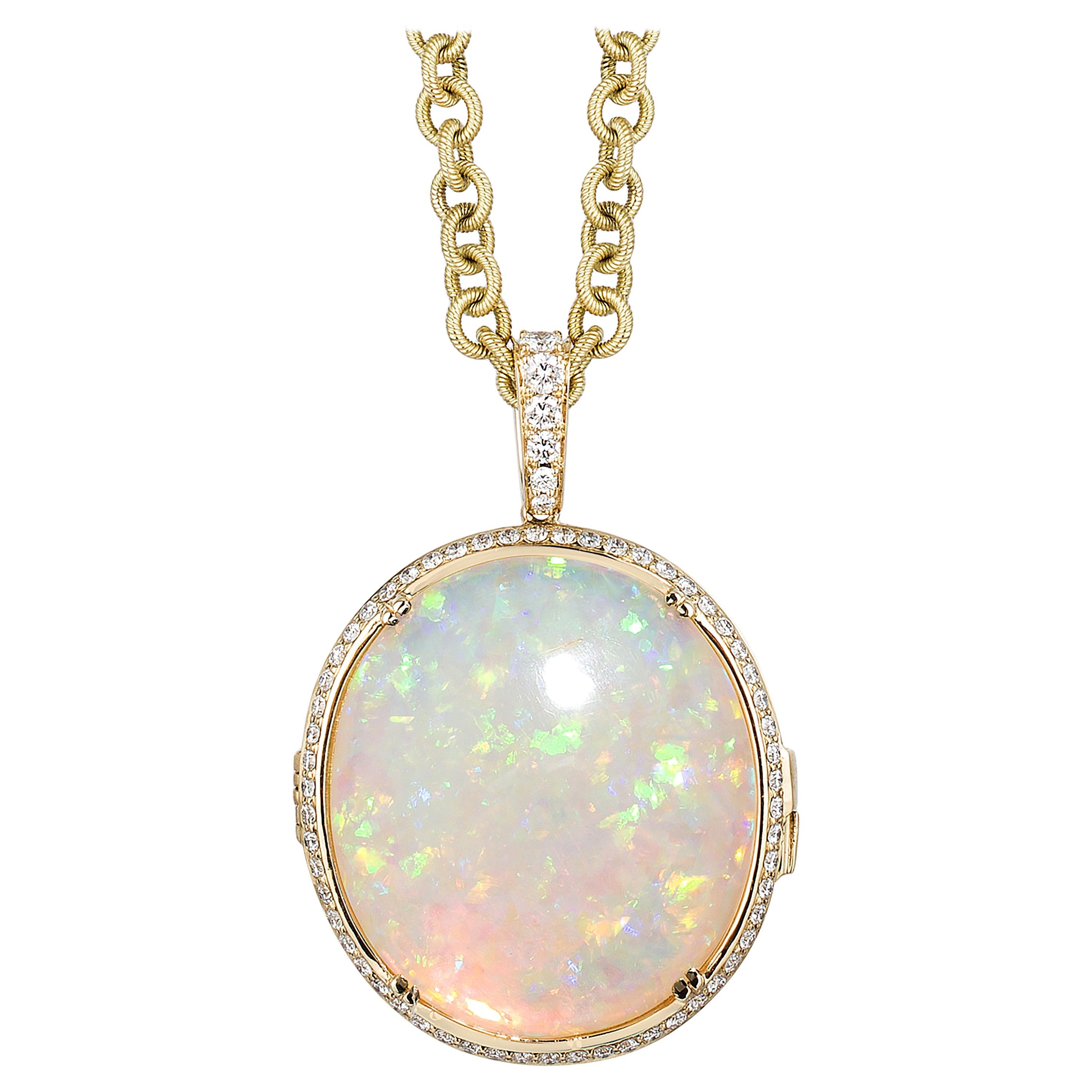 Goshwara  Reversible Australian Opal With Diamonds Pendant