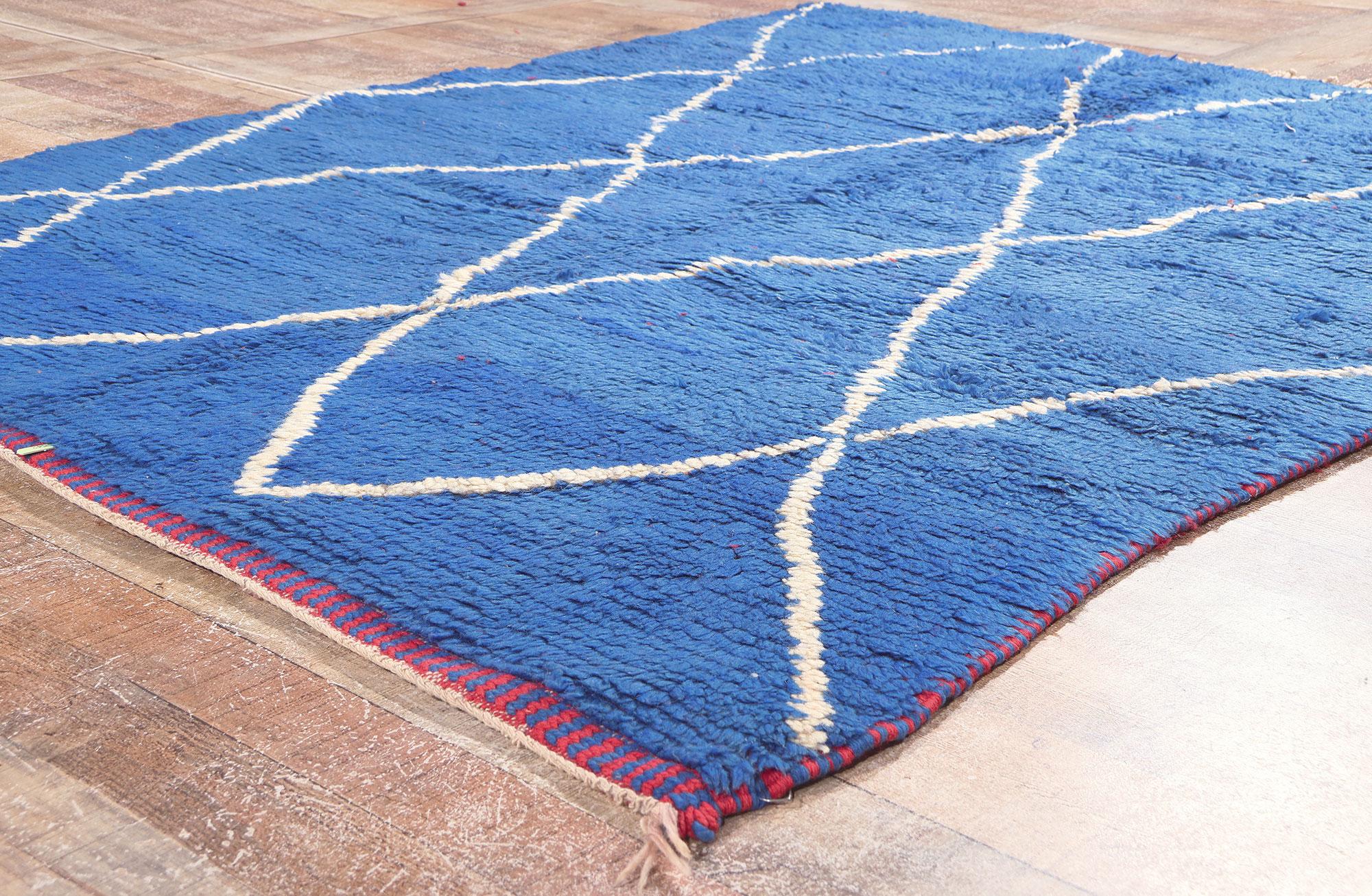 Wool Reversible Red and Blue Berber Moroccan Rug with Modern Style For Sale