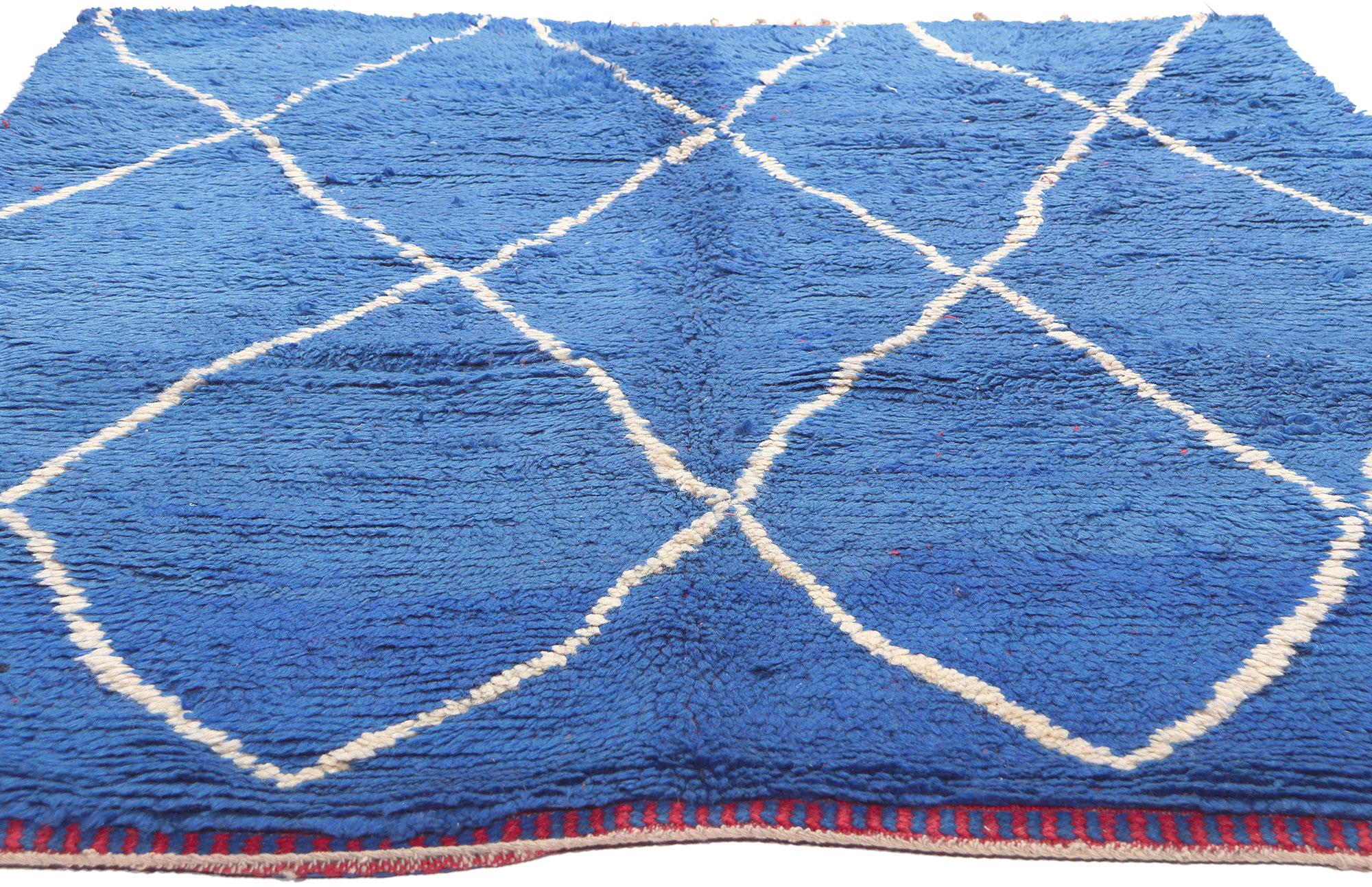 Hand-Knotted Reversible Red and Blue Berber Moroccan Rug with Modern Style For Sale