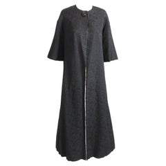 Reversible Black 
Cream Floral Brocade Opera Coat Mid-Century Vintage 60s M