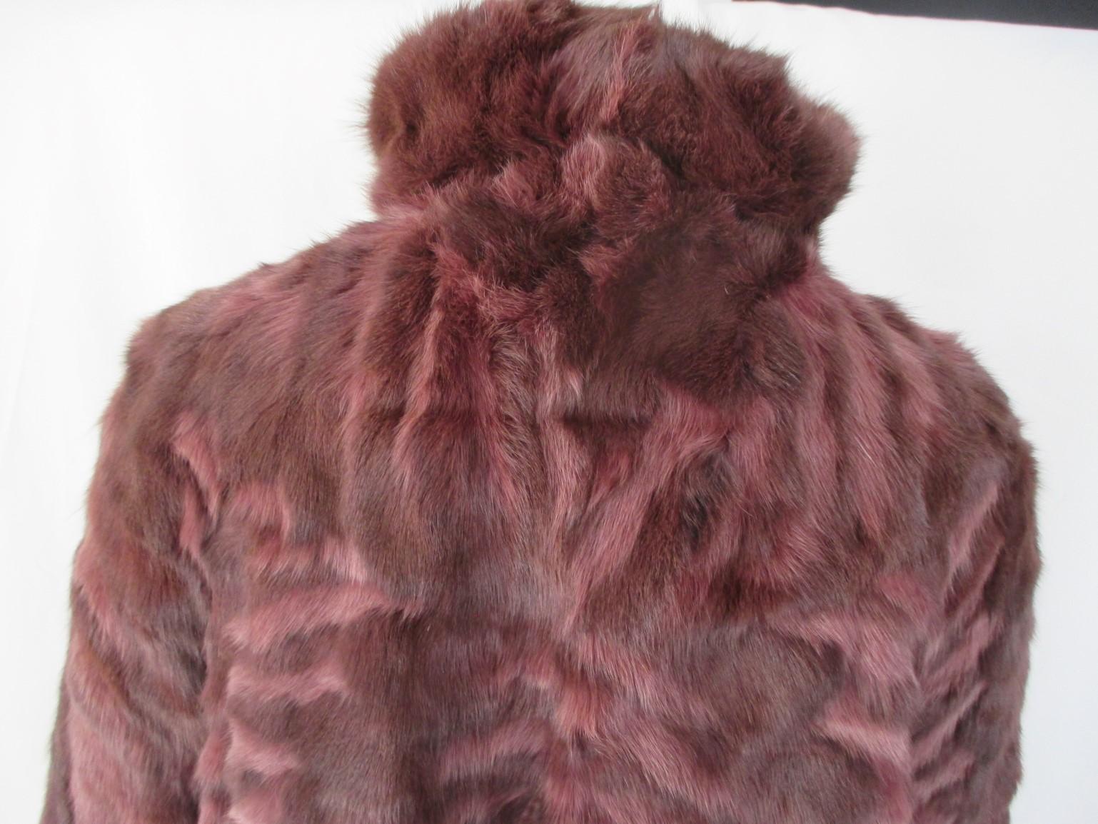 Black Reversible Bordeaux Long Fur and Exotic Leather Coat For Sale