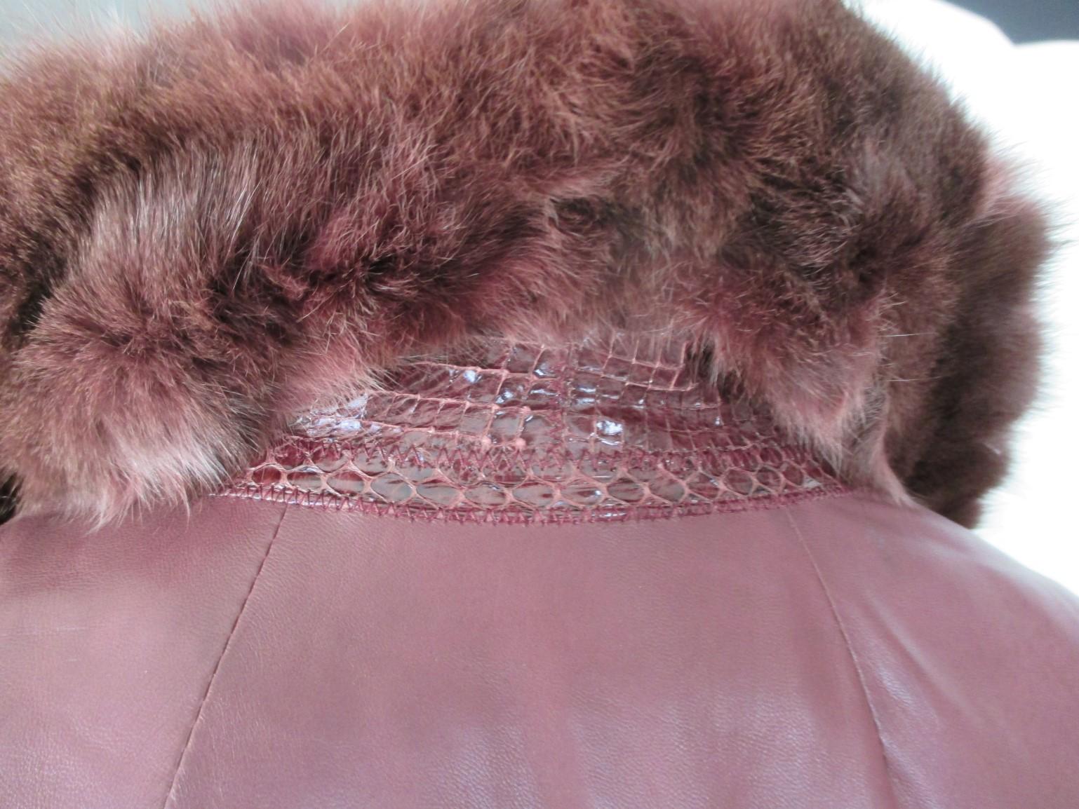 Reversible Bordeaux Long Fur and Exotic Leather Coat In Good Condition For Sale In Amsterdam, NL