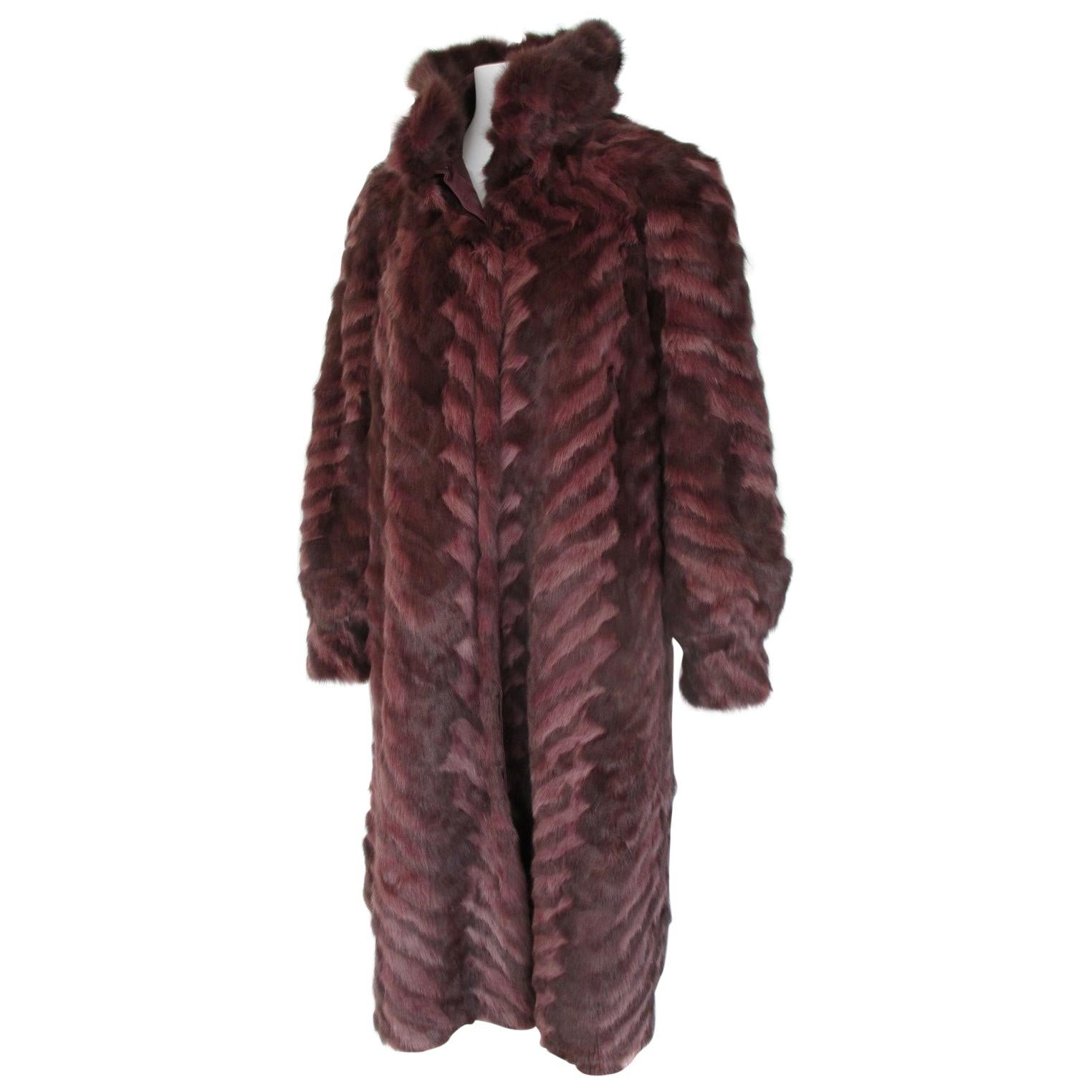 Reversible Bordeaux Long Fur and Leather Snake Print Coat