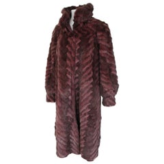 Vintage Reversible Bordeaux Long Fur and Leather Snake Print Coat