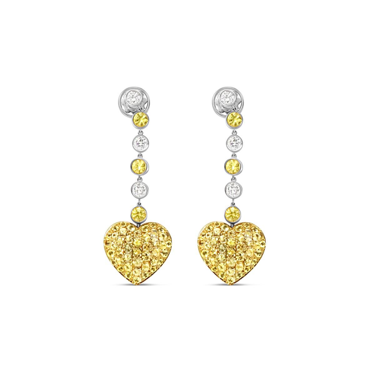 Modern Reversible Customizable Pavè Dangle Heart Earrings with Diamonds For Sale
