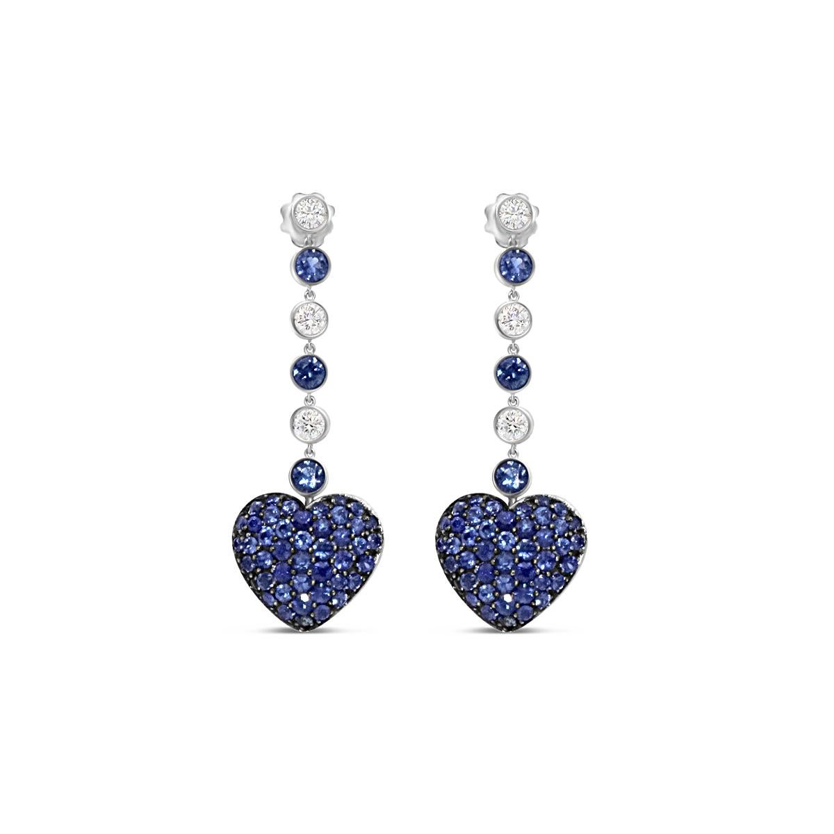 Reversible Customizable Pavè Dangle Heart Earrings with Diamonds In New Condition For Sale In Valenza, IT