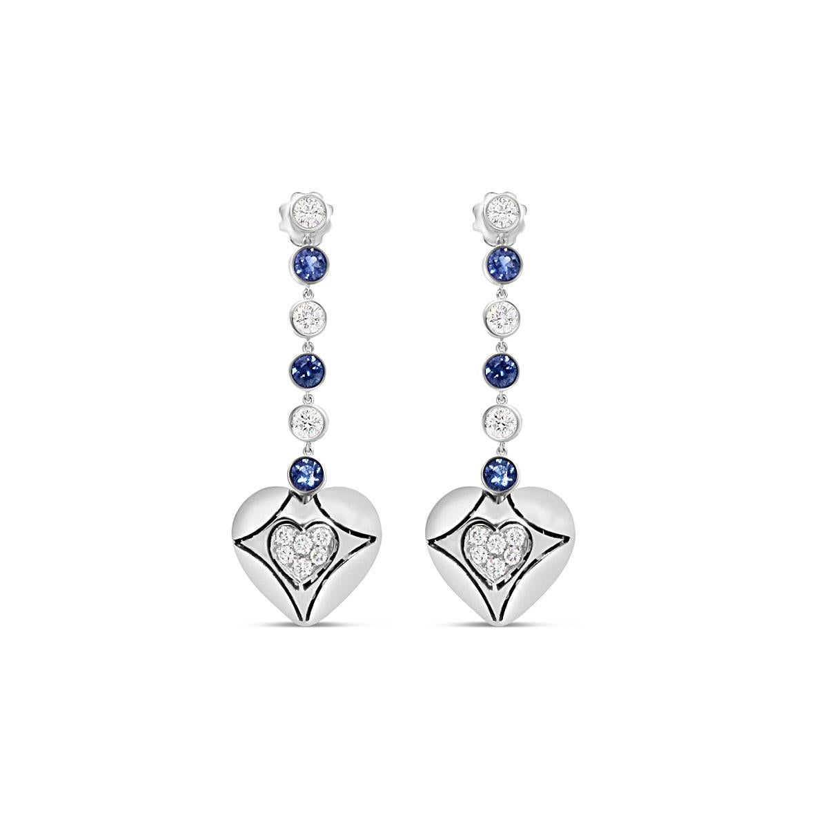 Women's Reversible Customizable Pavè Dangle Heart Earrings with Diamonds For Sale