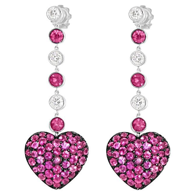 Reversible Customizable Pavè Dangle Heart Earrings with Diamonds For Sale