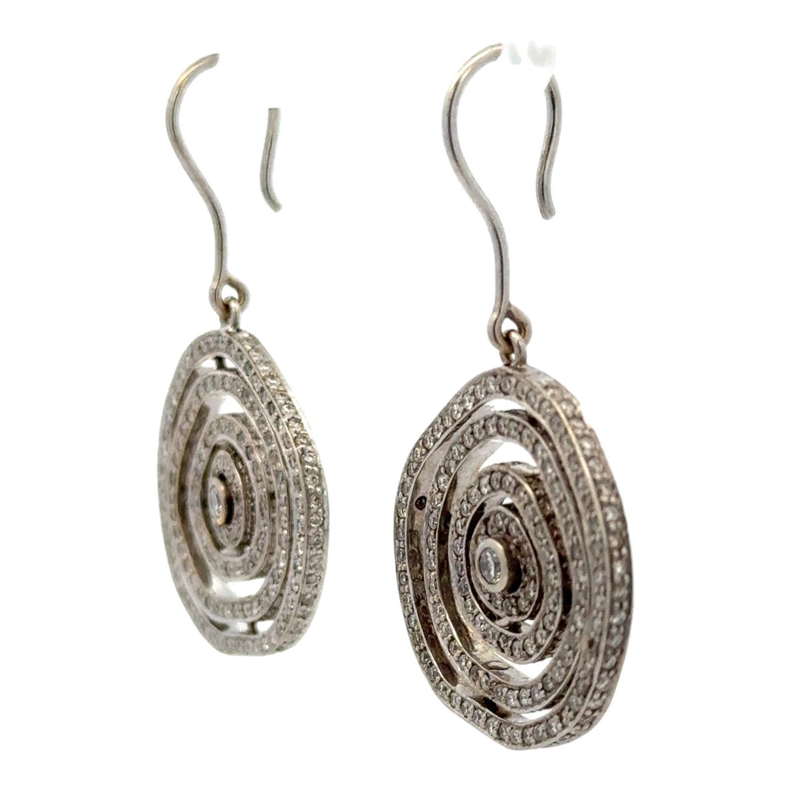 Women's Reversible Diamond 18 Karat White Gold Dangle Drop Earrings Modern For Sale